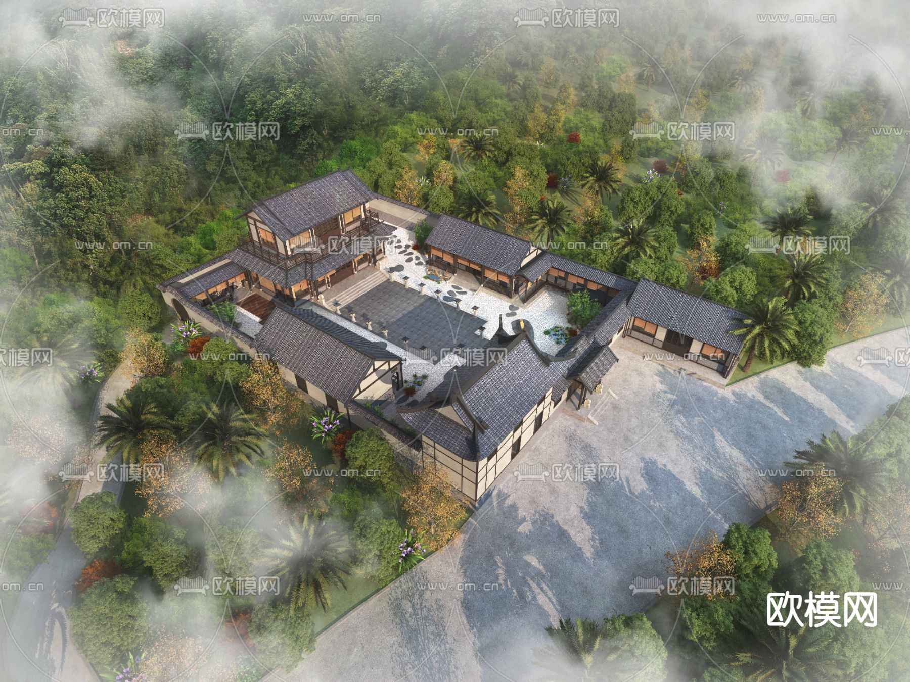 中式古建四合院3d模型下载