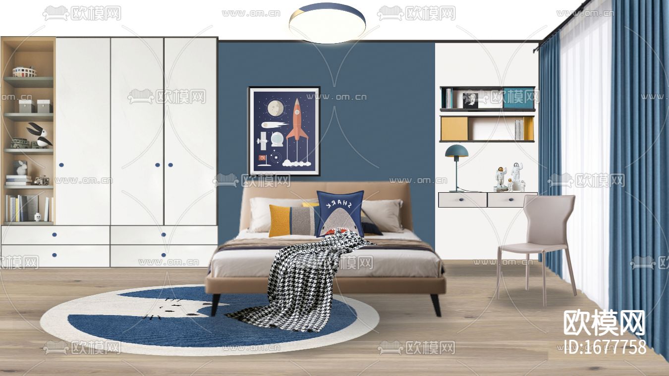 北欧简约蓝色活泼男孩房