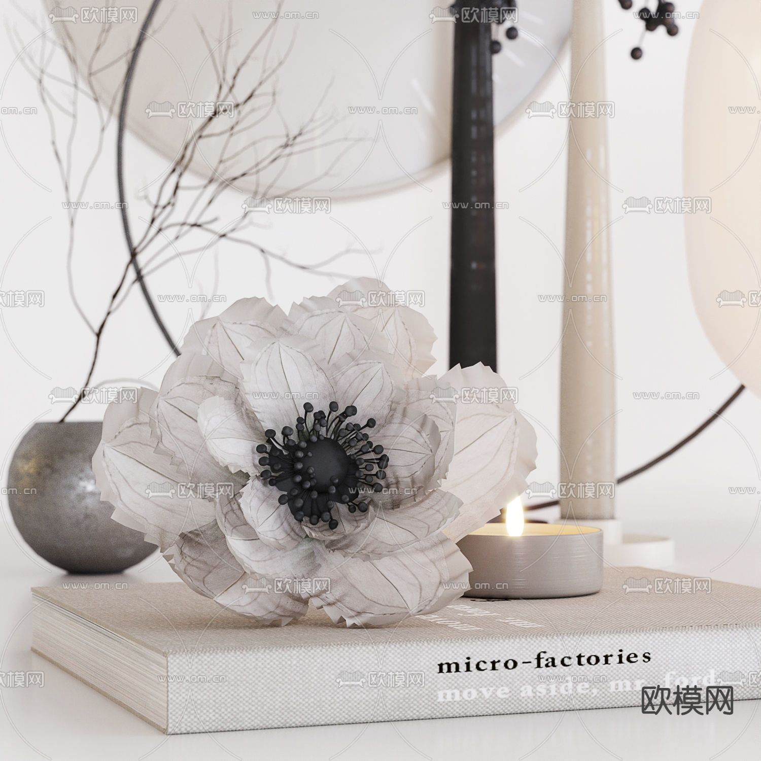 北欧花瓶花卉台灯摆件3d模型