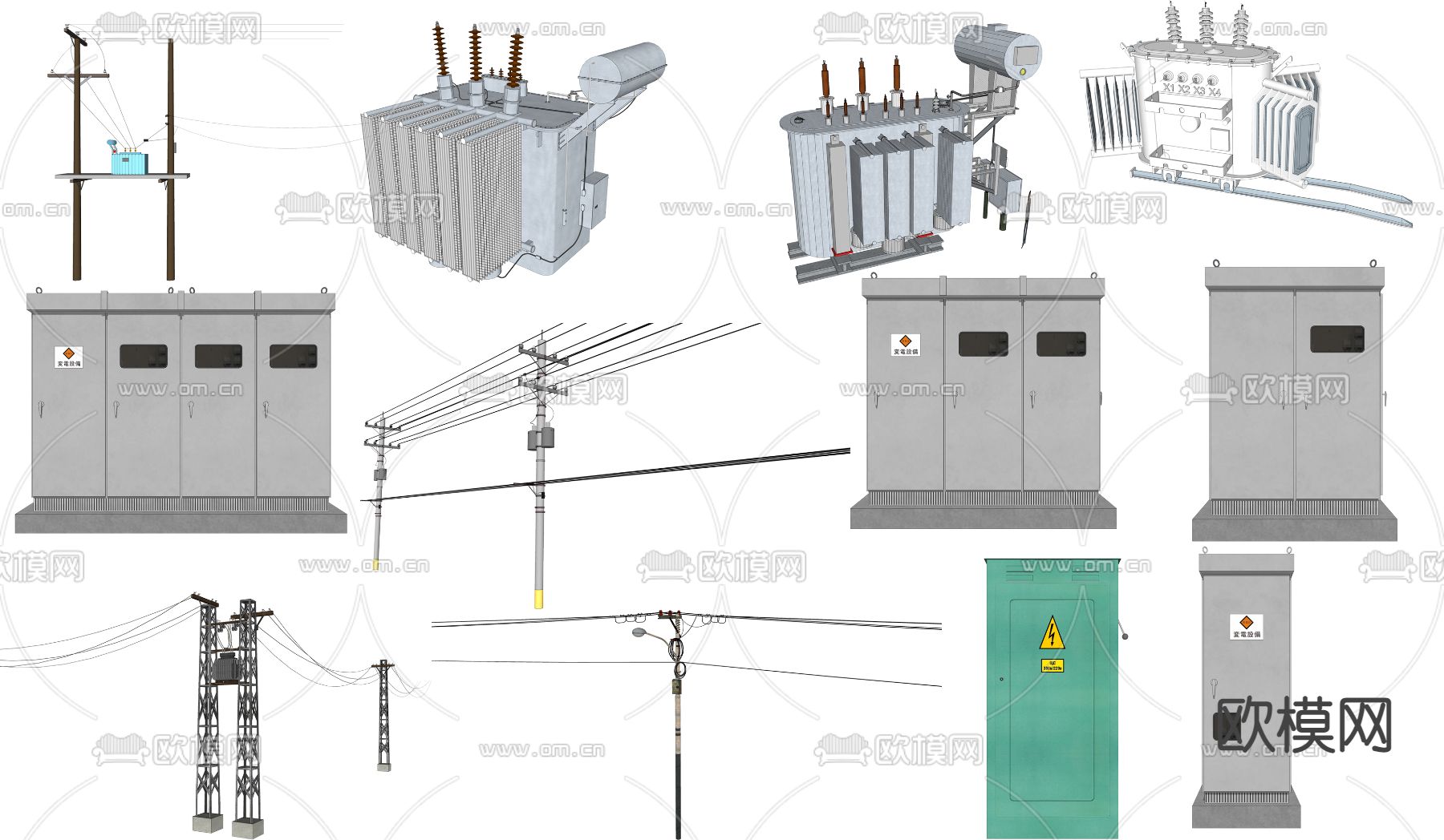现代工业器材变压器变压设备电杆su模型下载