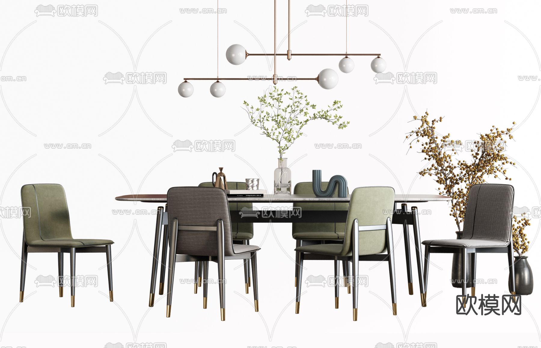 现代轻奢餐桌椅3d模型下载
