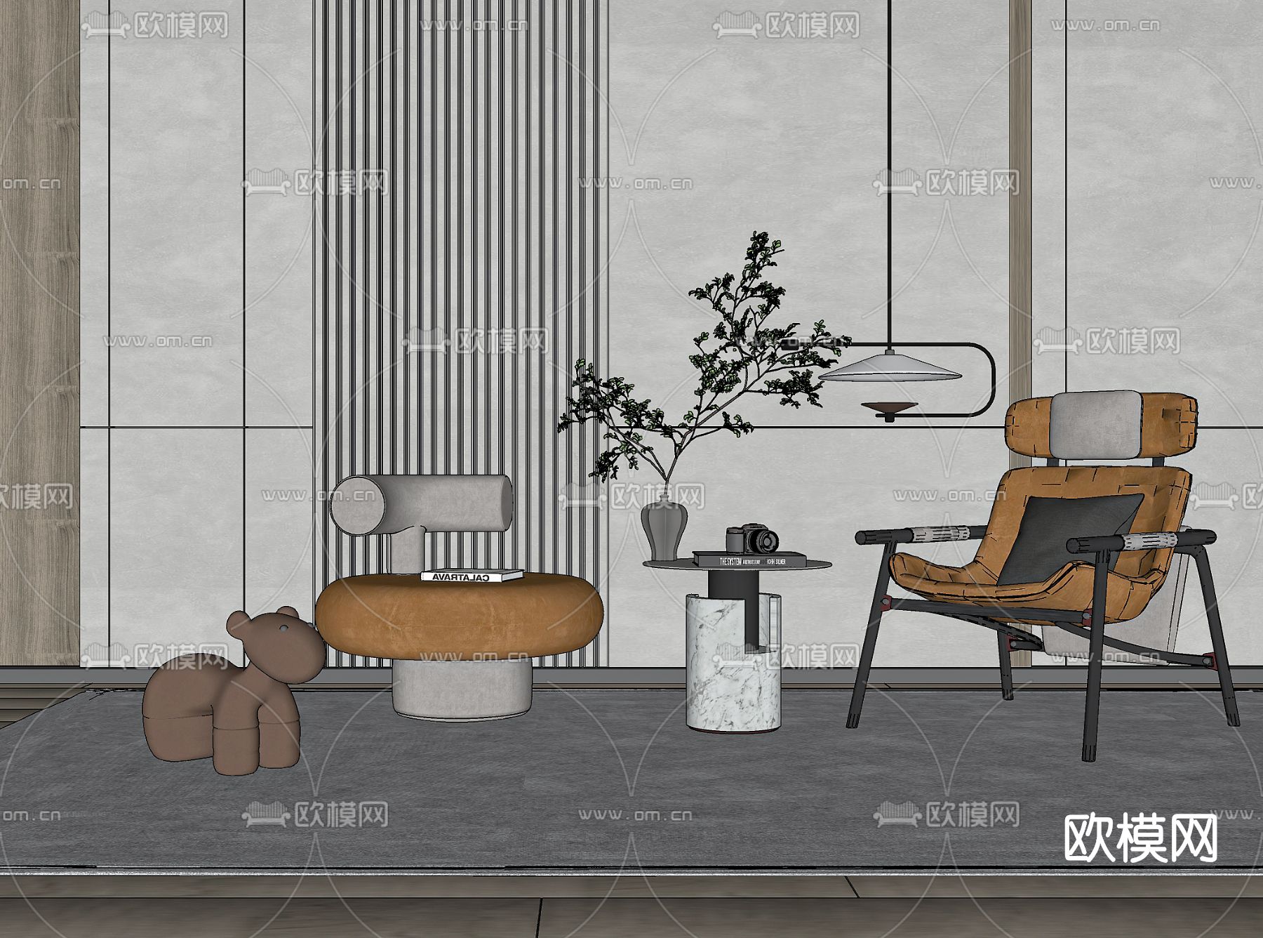 现代圆几休闲椅su模型下载（渲染图2）