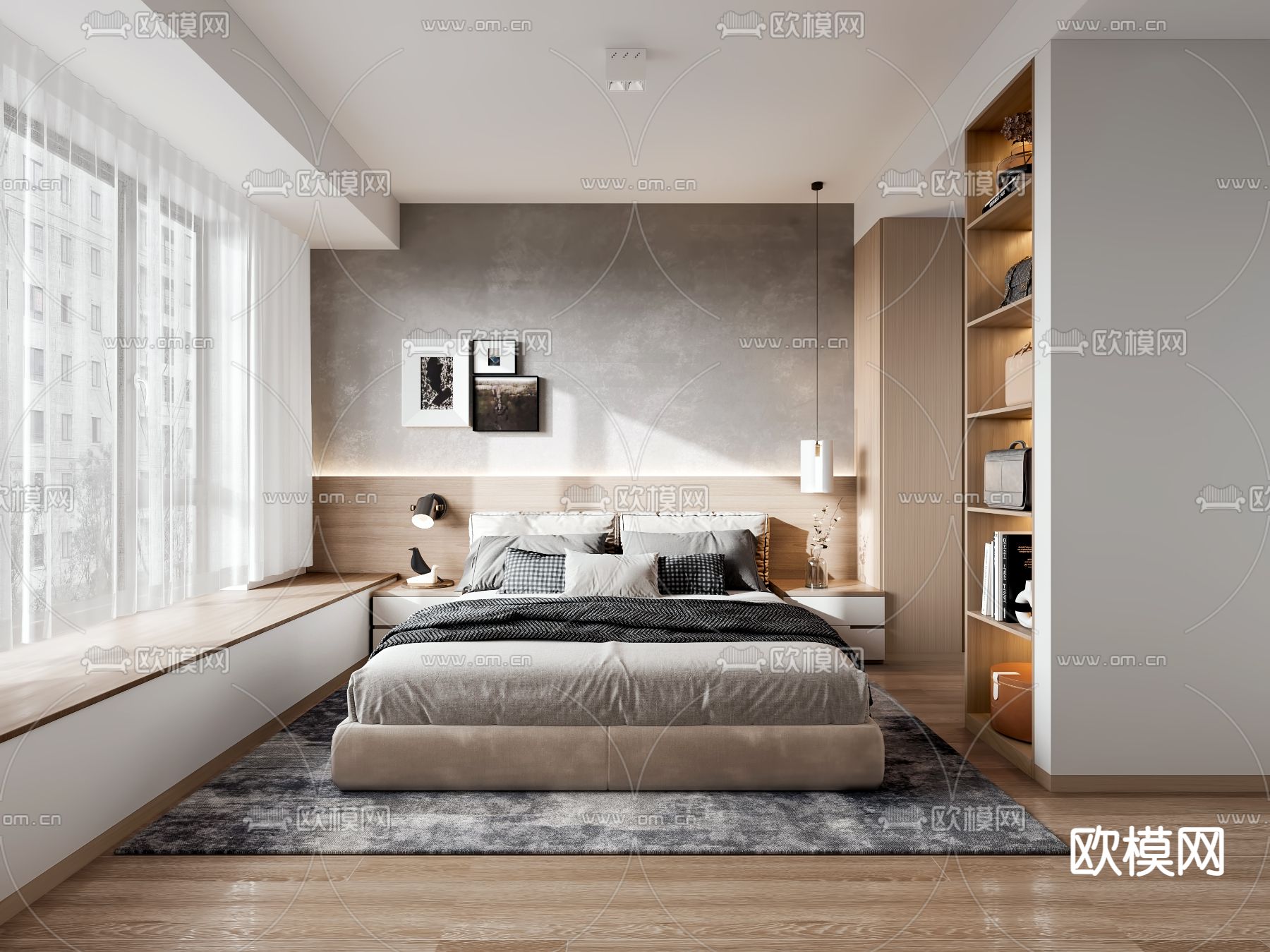 北欧卧室主人房3d模型下载（渲染图1）