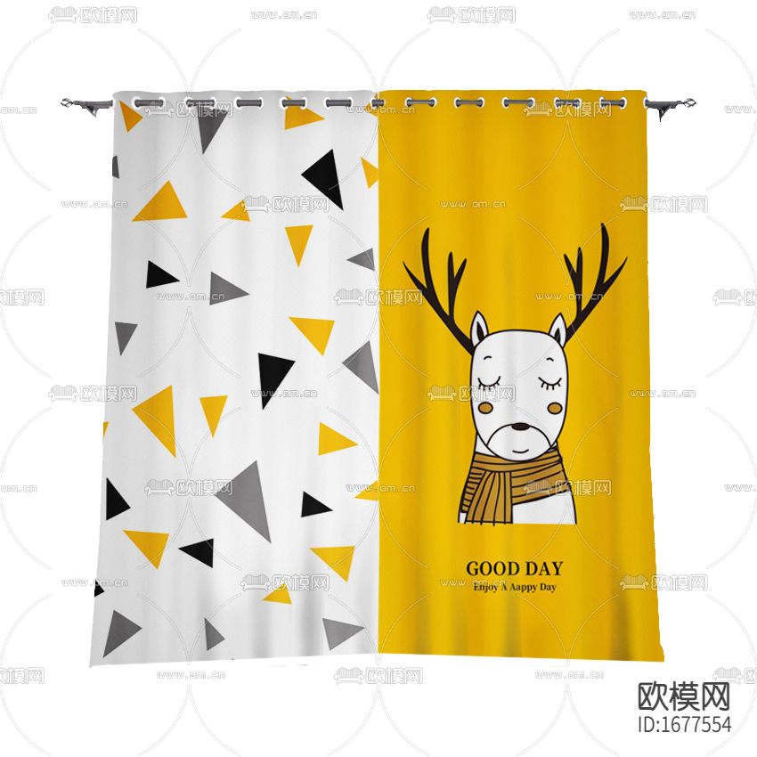 北欧简约创意几何卡通印花布艺遮光窗帘下载