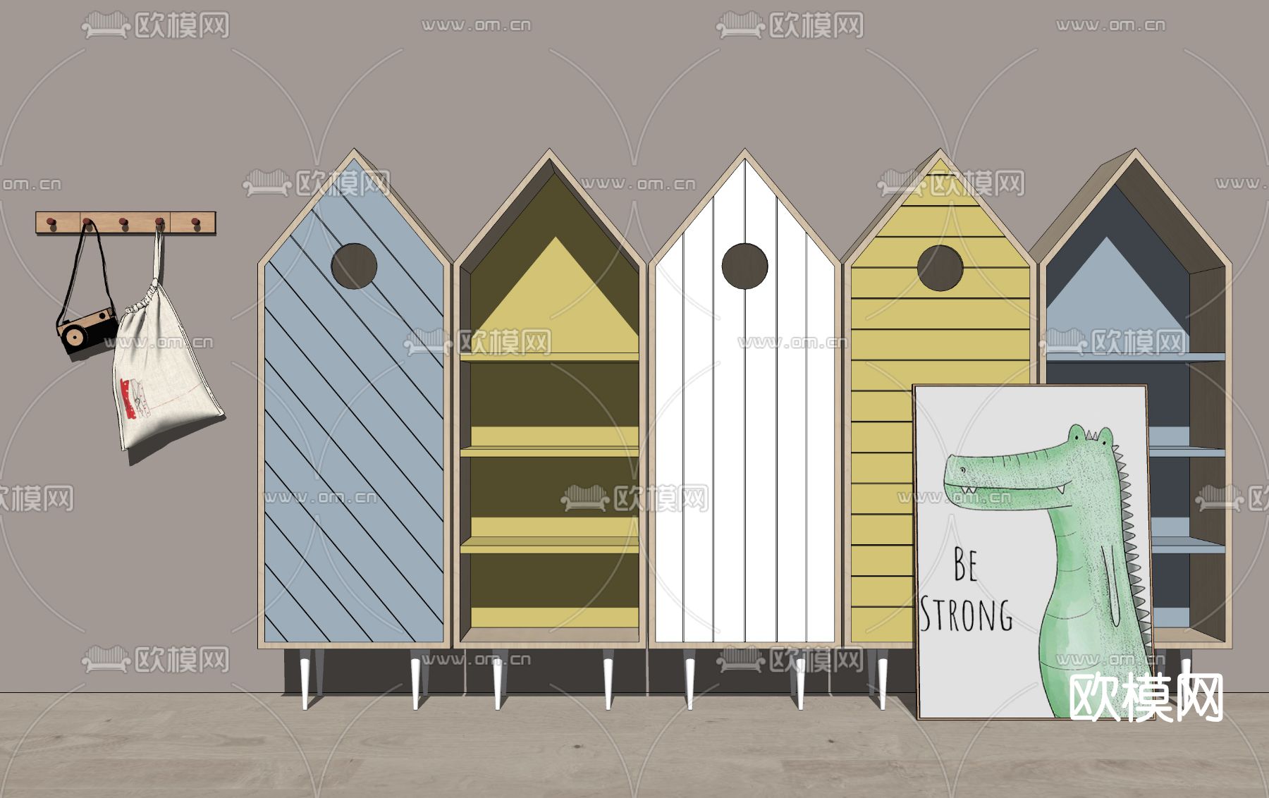 现代儿童衣柜su模型下载