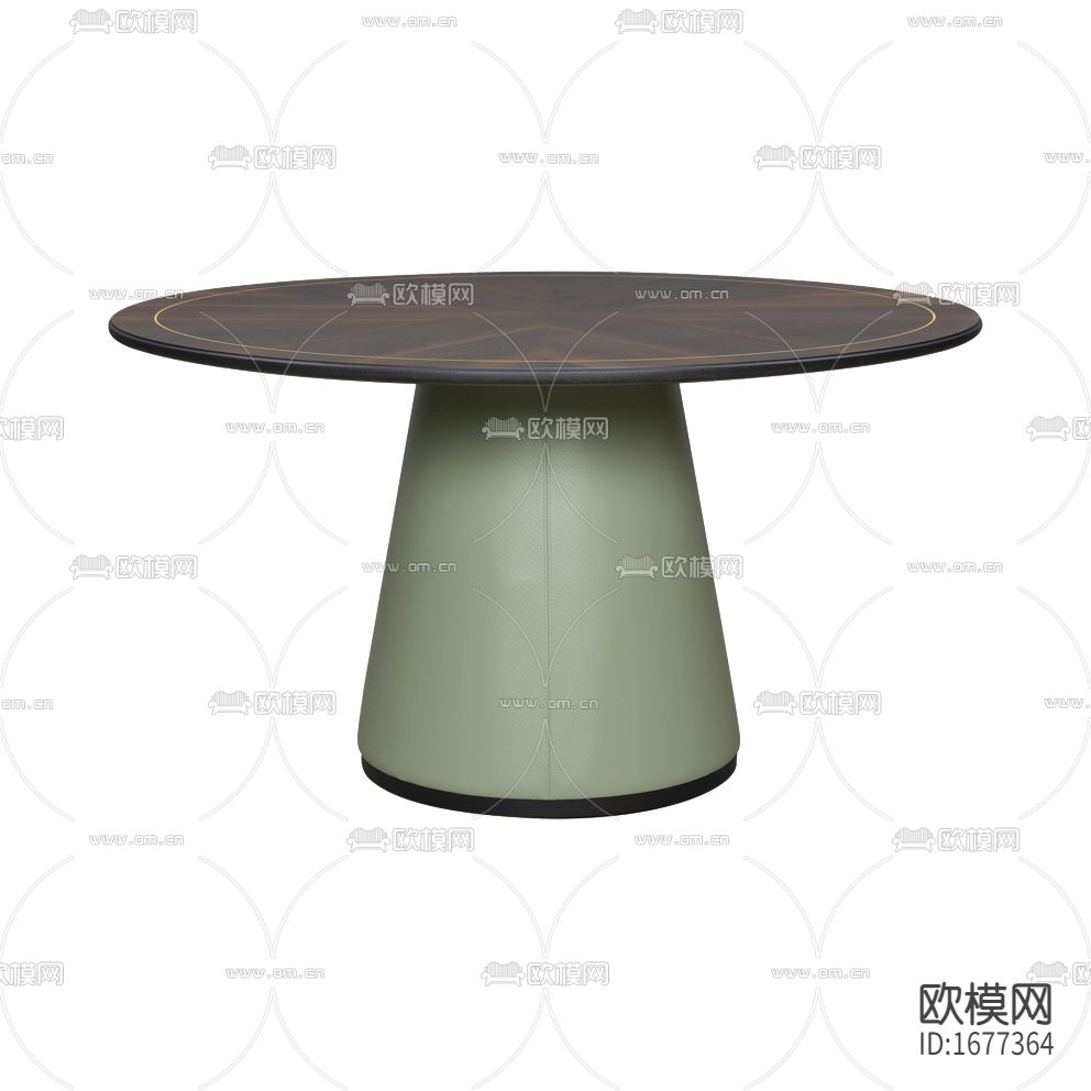 现代简约青色皮革实木圆形餐桌