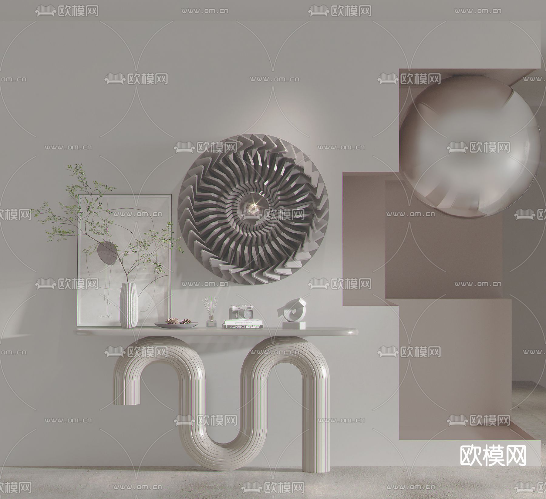 现代创意端景条案su模型下载（渲染图1）