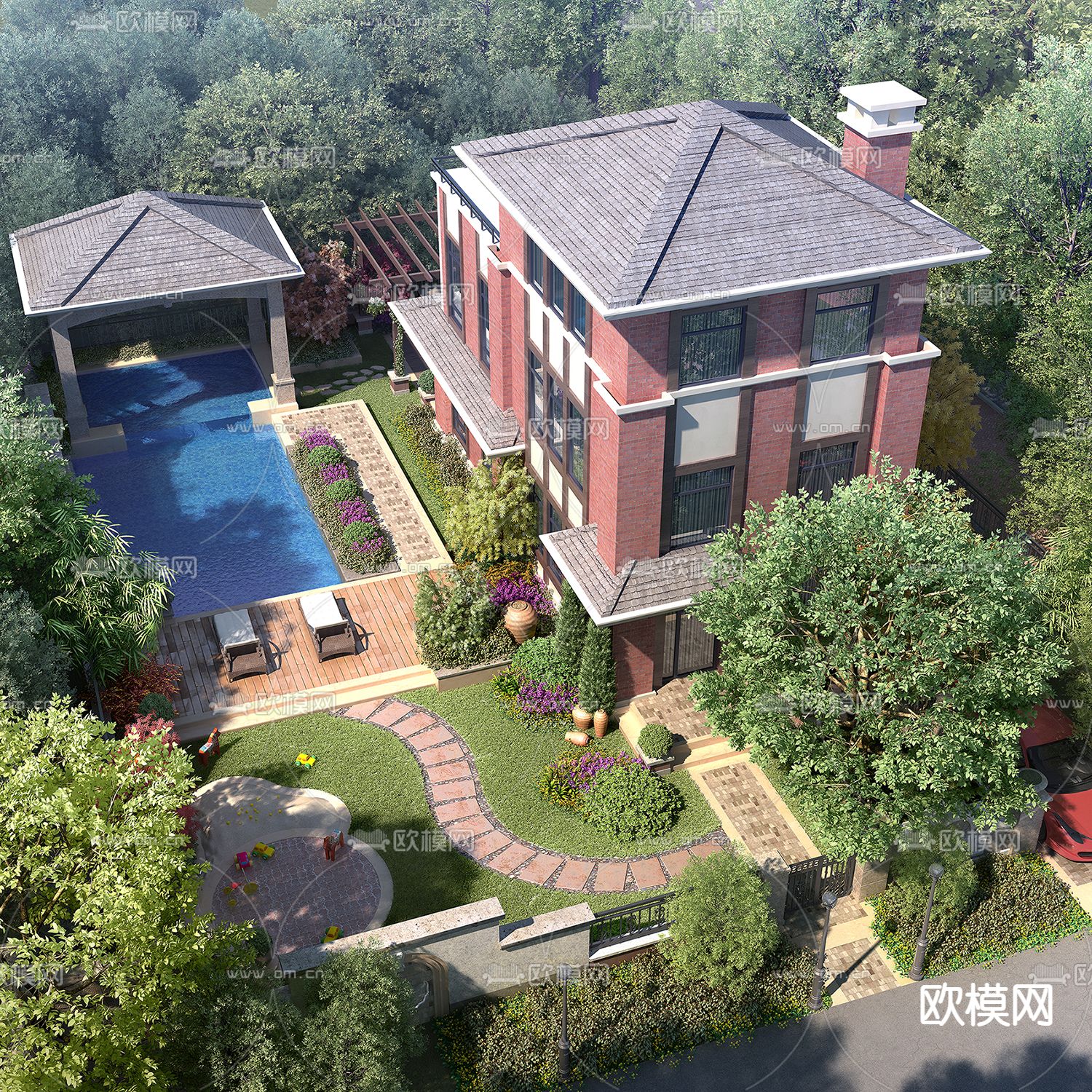 简欧别墅庭院景观3d模型