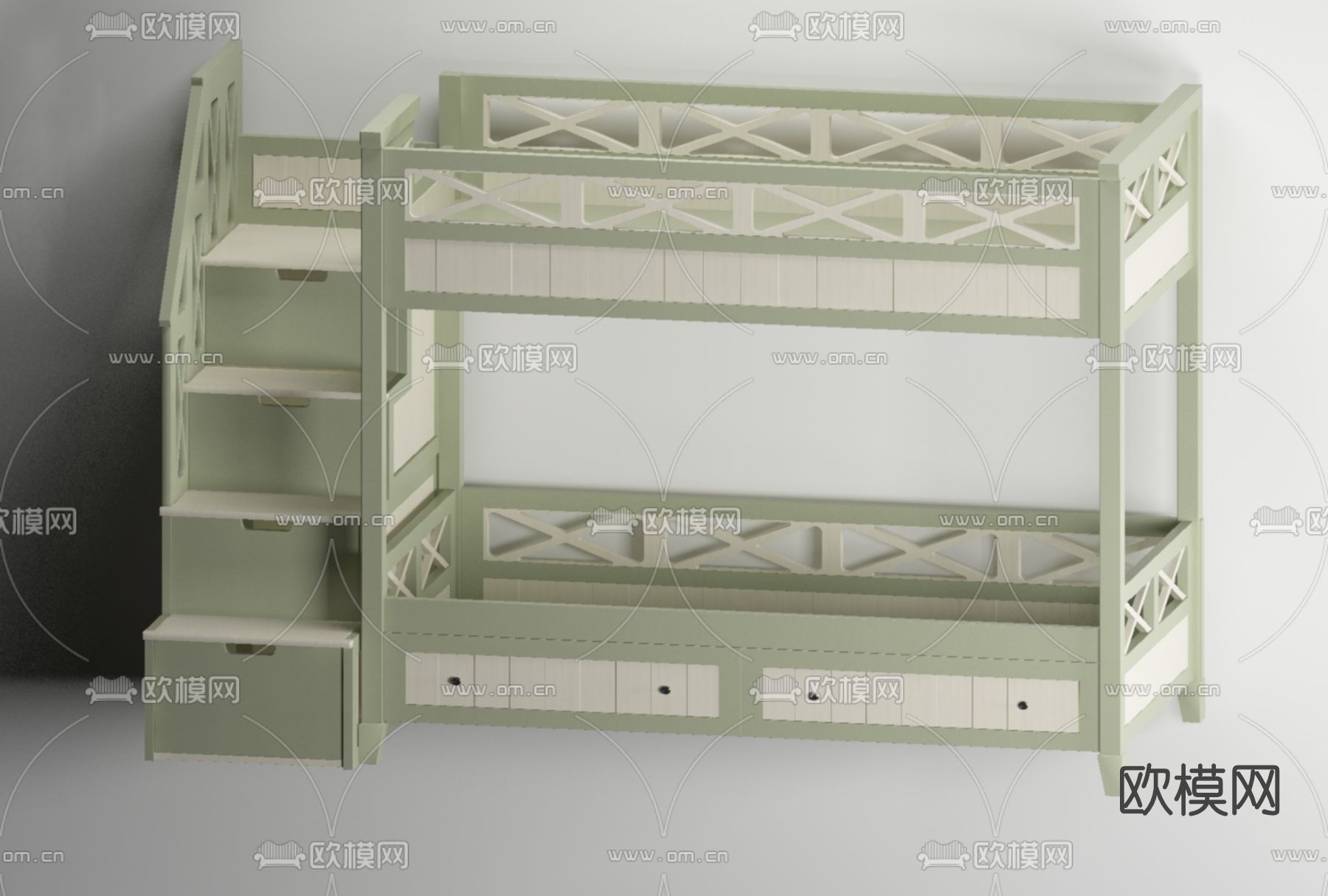 现代上下铺儿童床免费3d模型下载