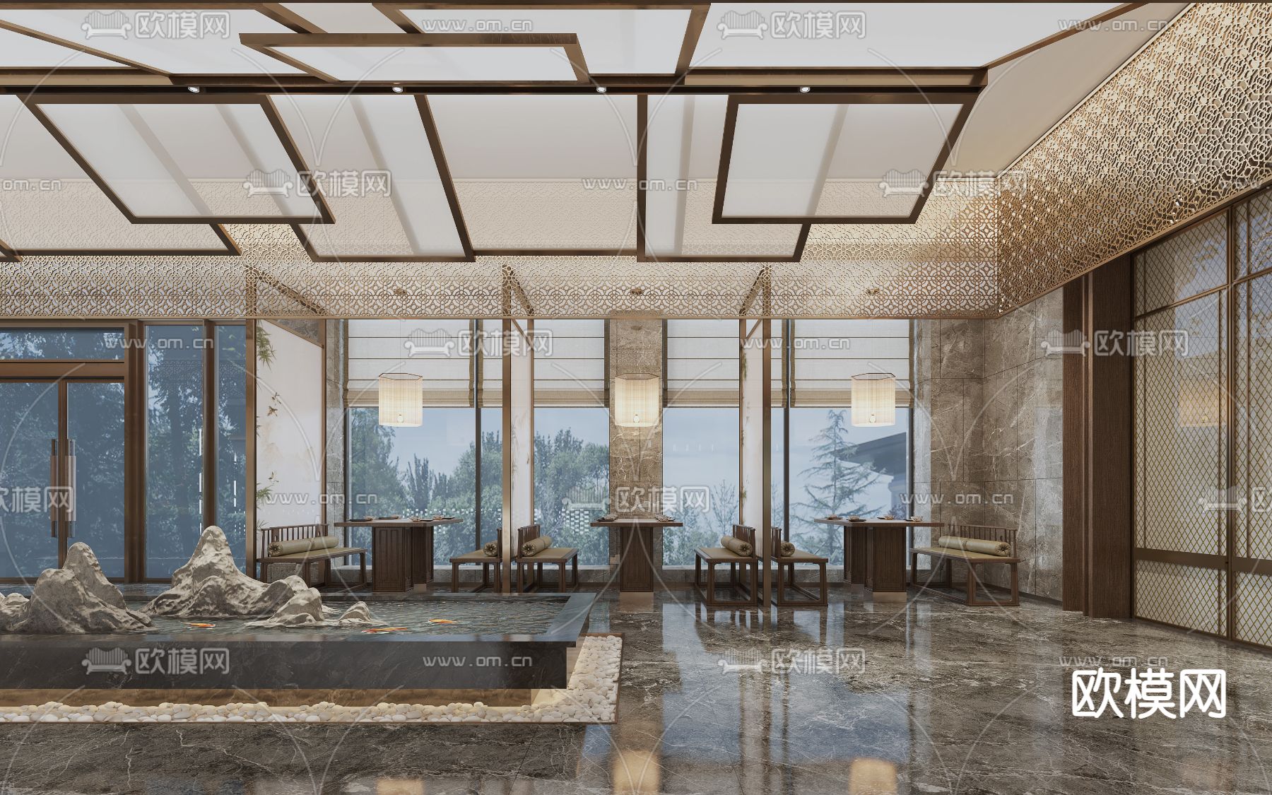新中式酒楼中餐厅3d模型