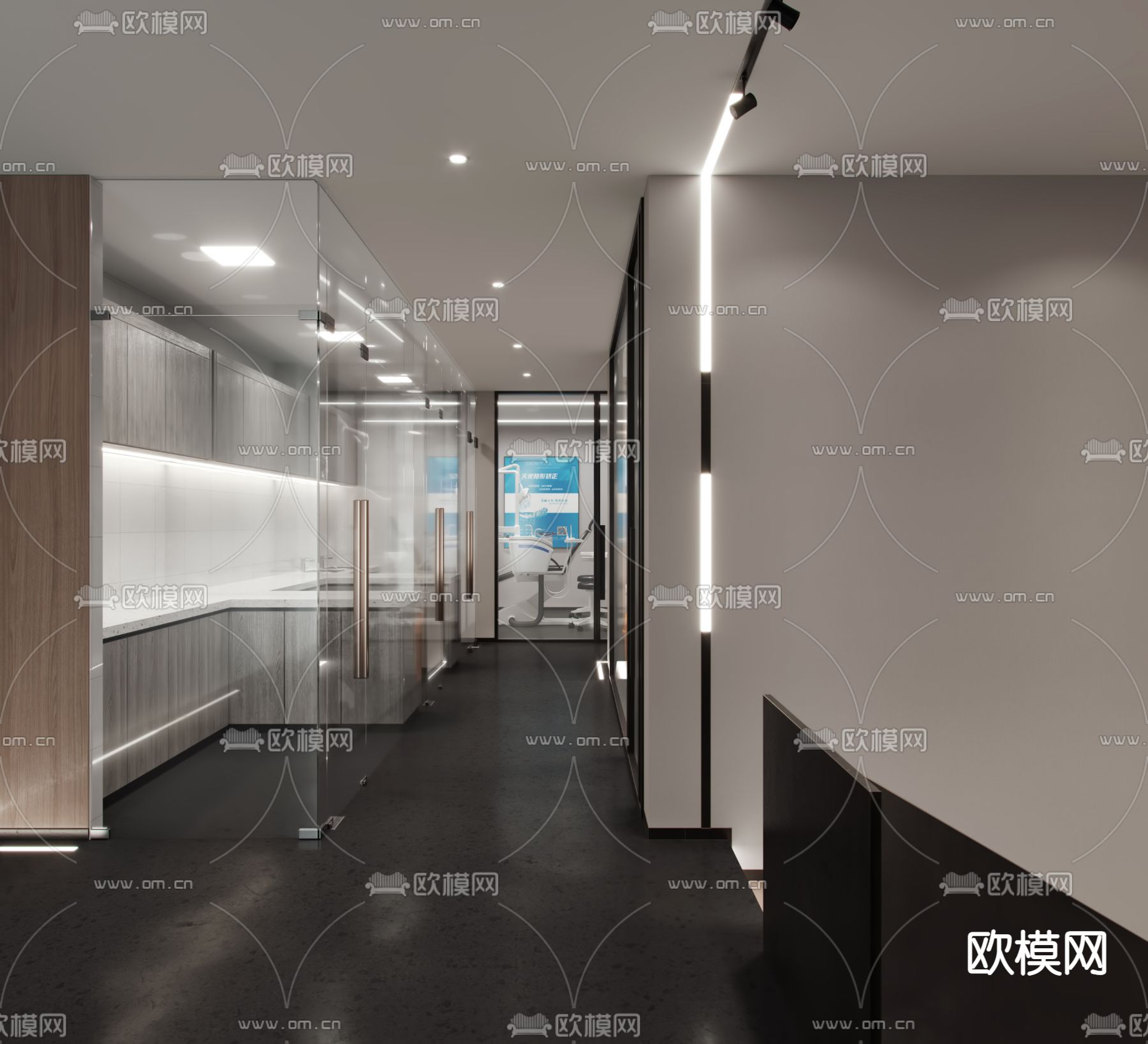 现代办公室走廊3d模型下载