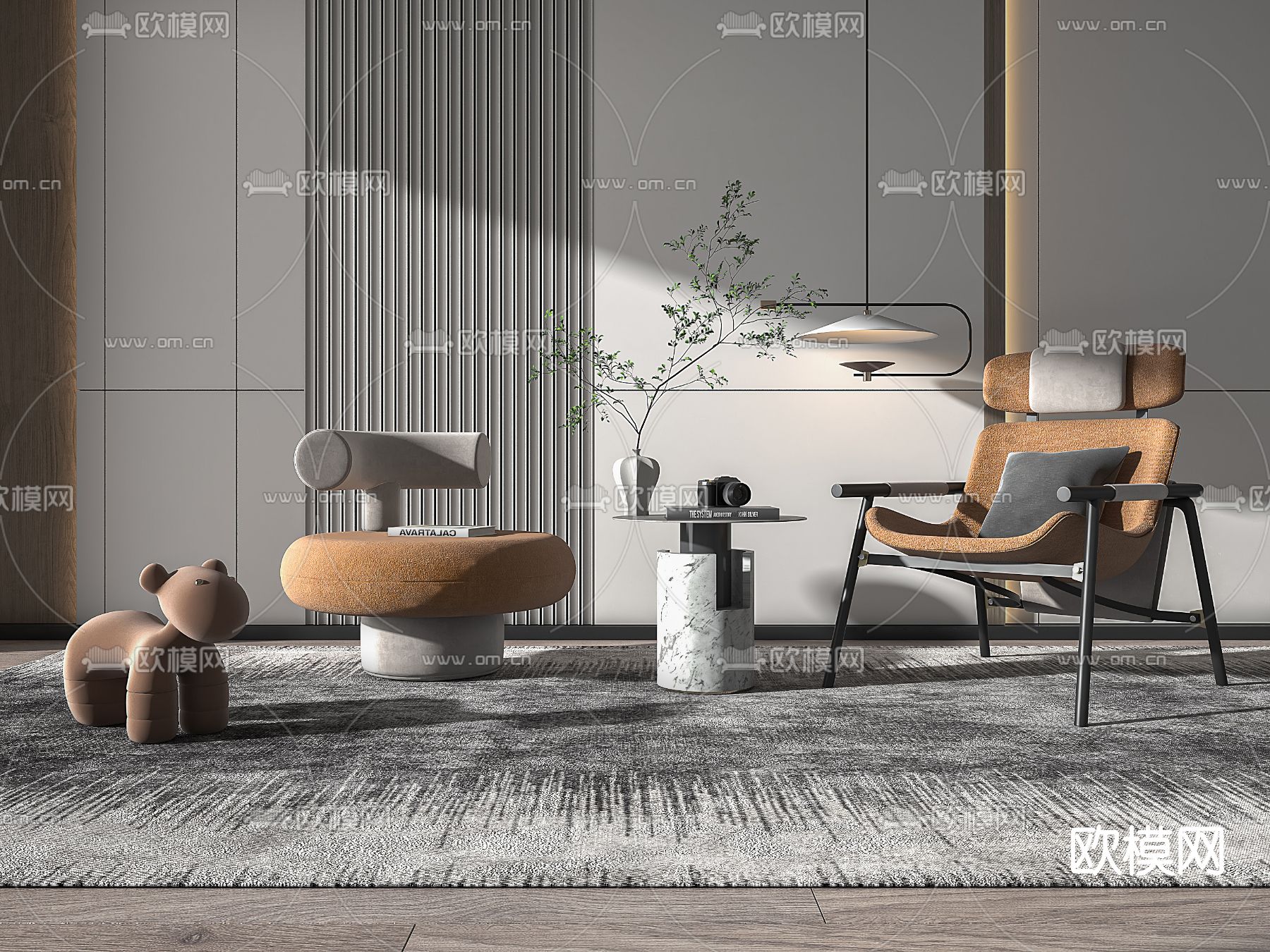 现代圆几休闲椅su模型下载（渲染图1）