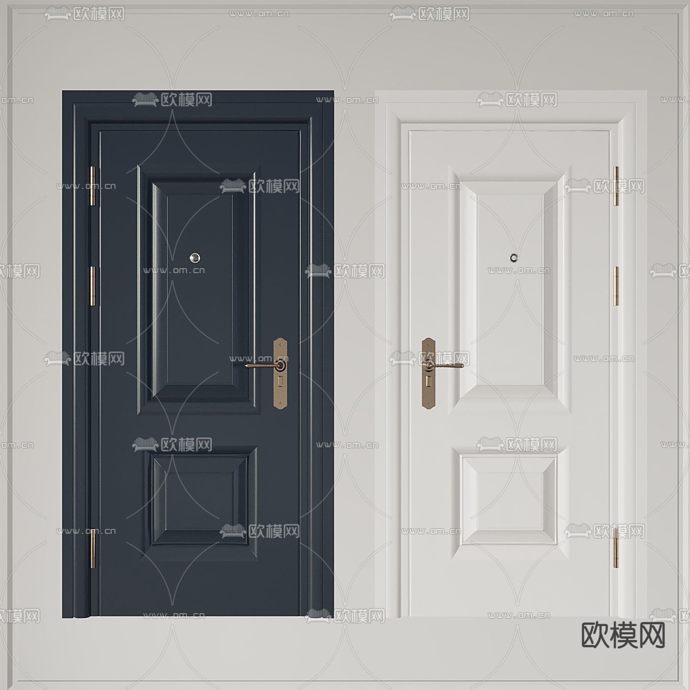 简欧实木入户门单开门3d模型下载