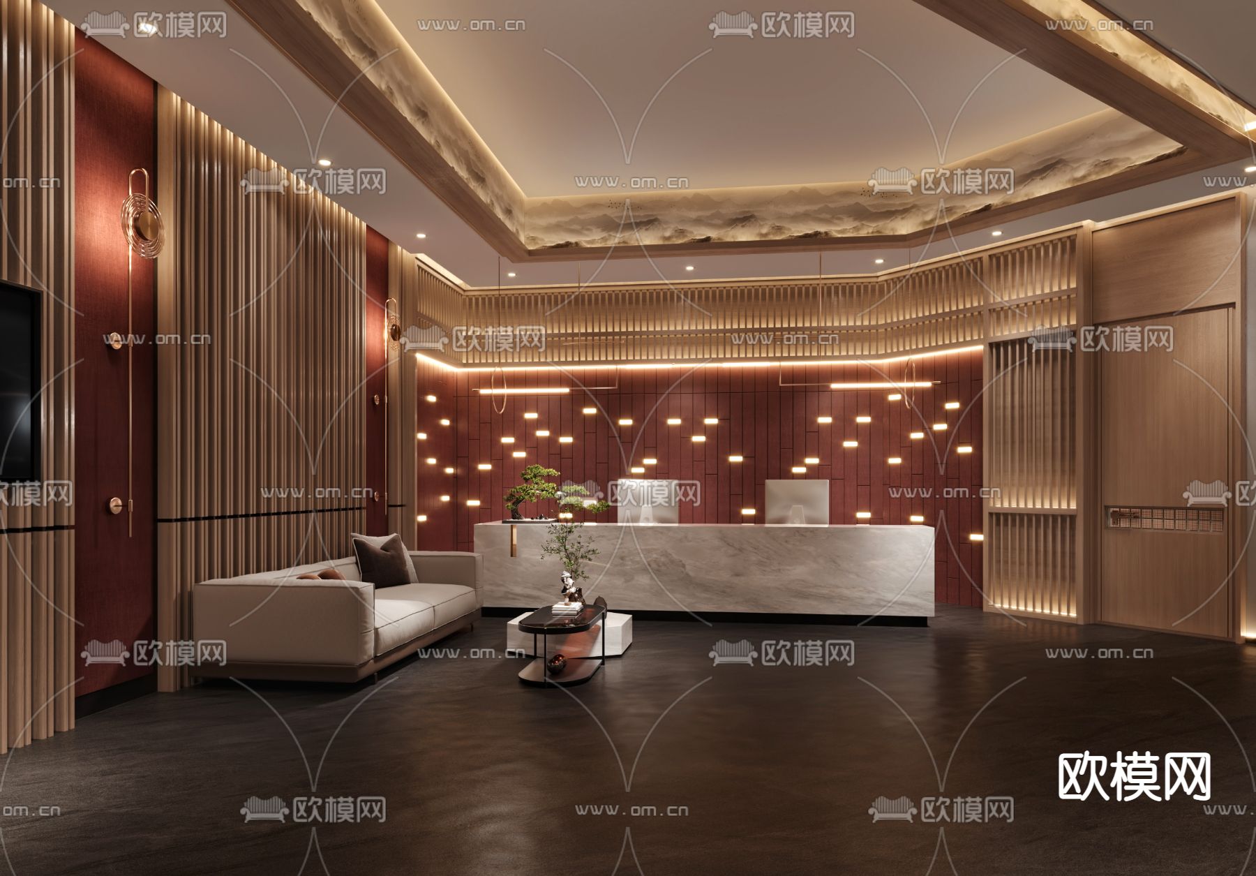 新中式酒店前台大堂3d模型