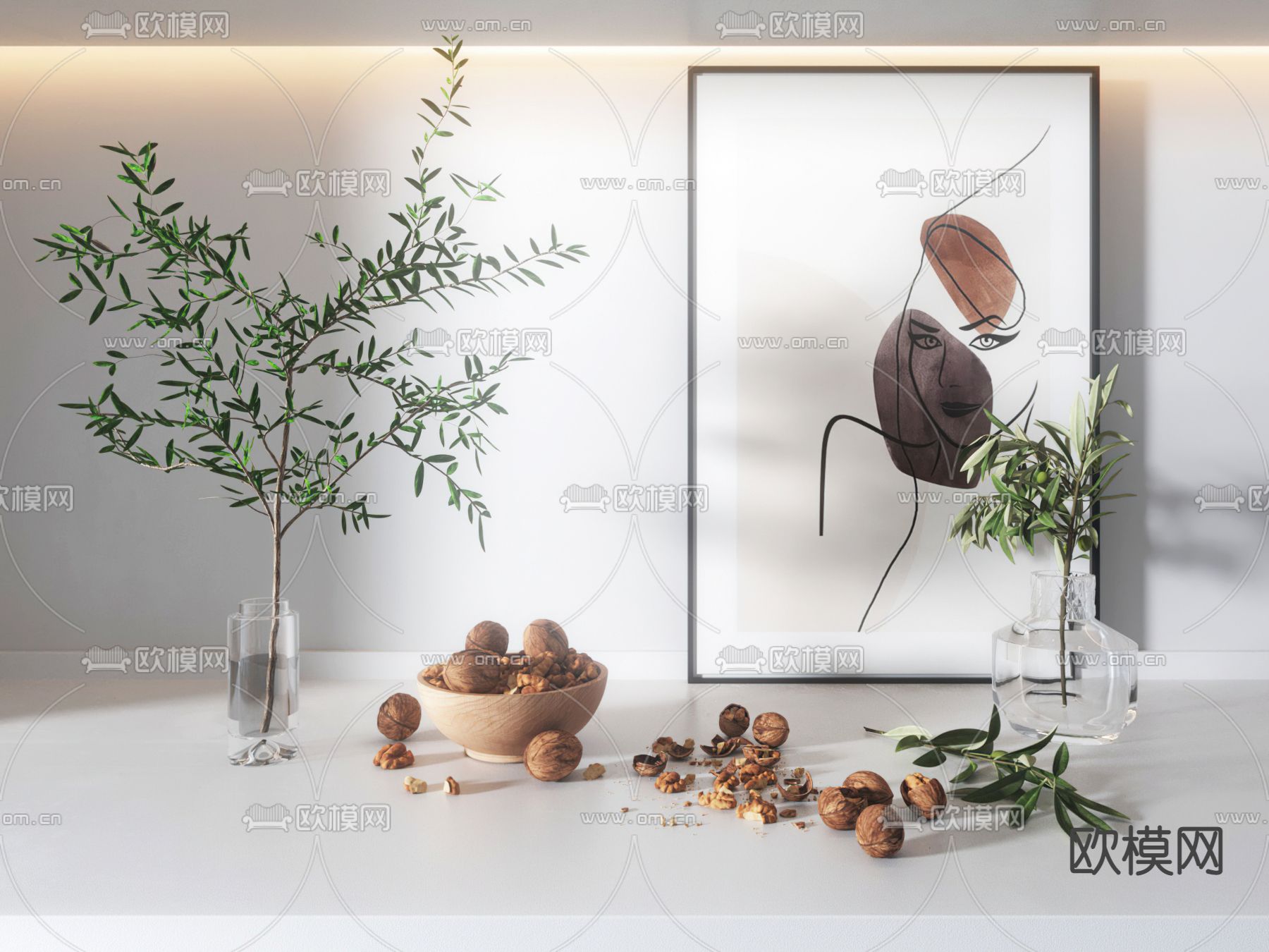 现代树枝花瓶插花3d模型下载