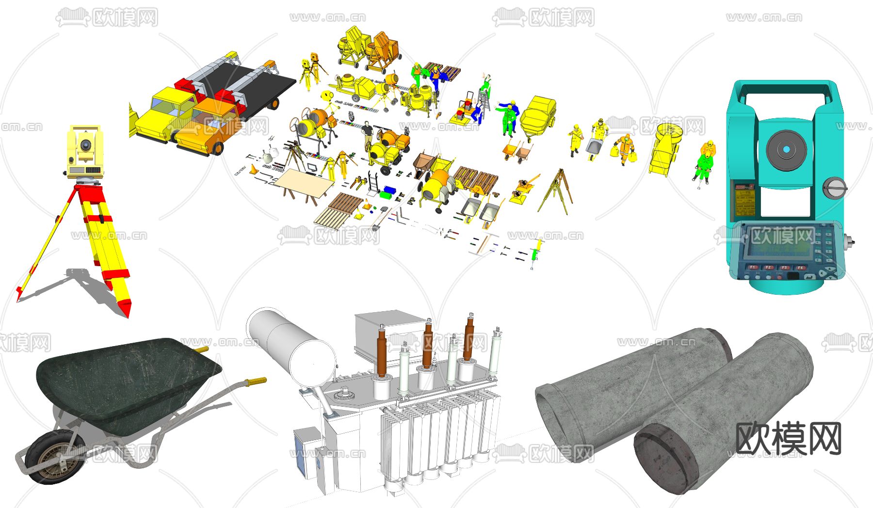 现代工业器材水泥推车su模型下载