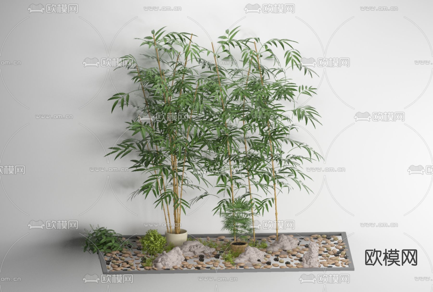 新中式竹子山石小品免费3d模型下载