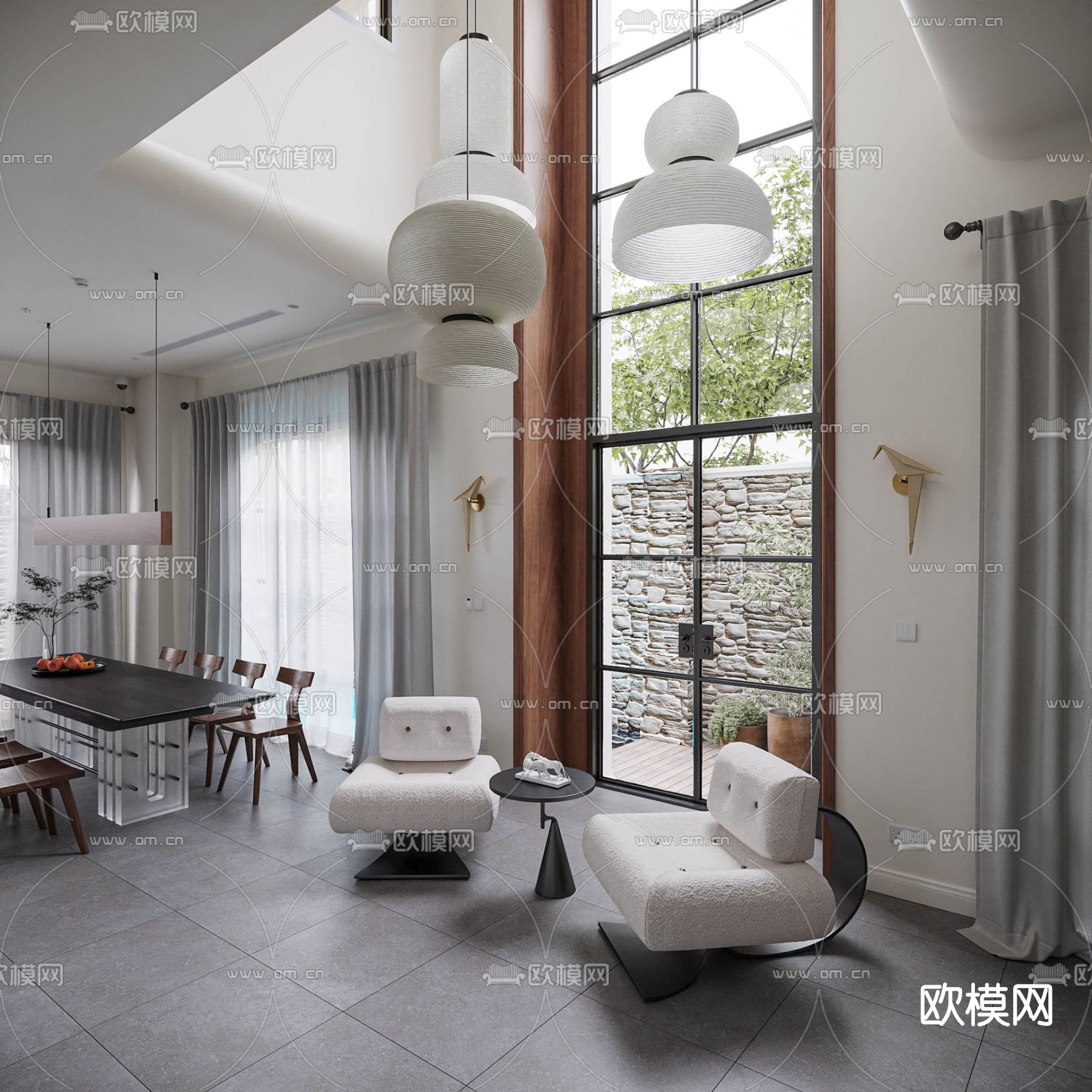 简欧别墅客厅餐厅3d模型