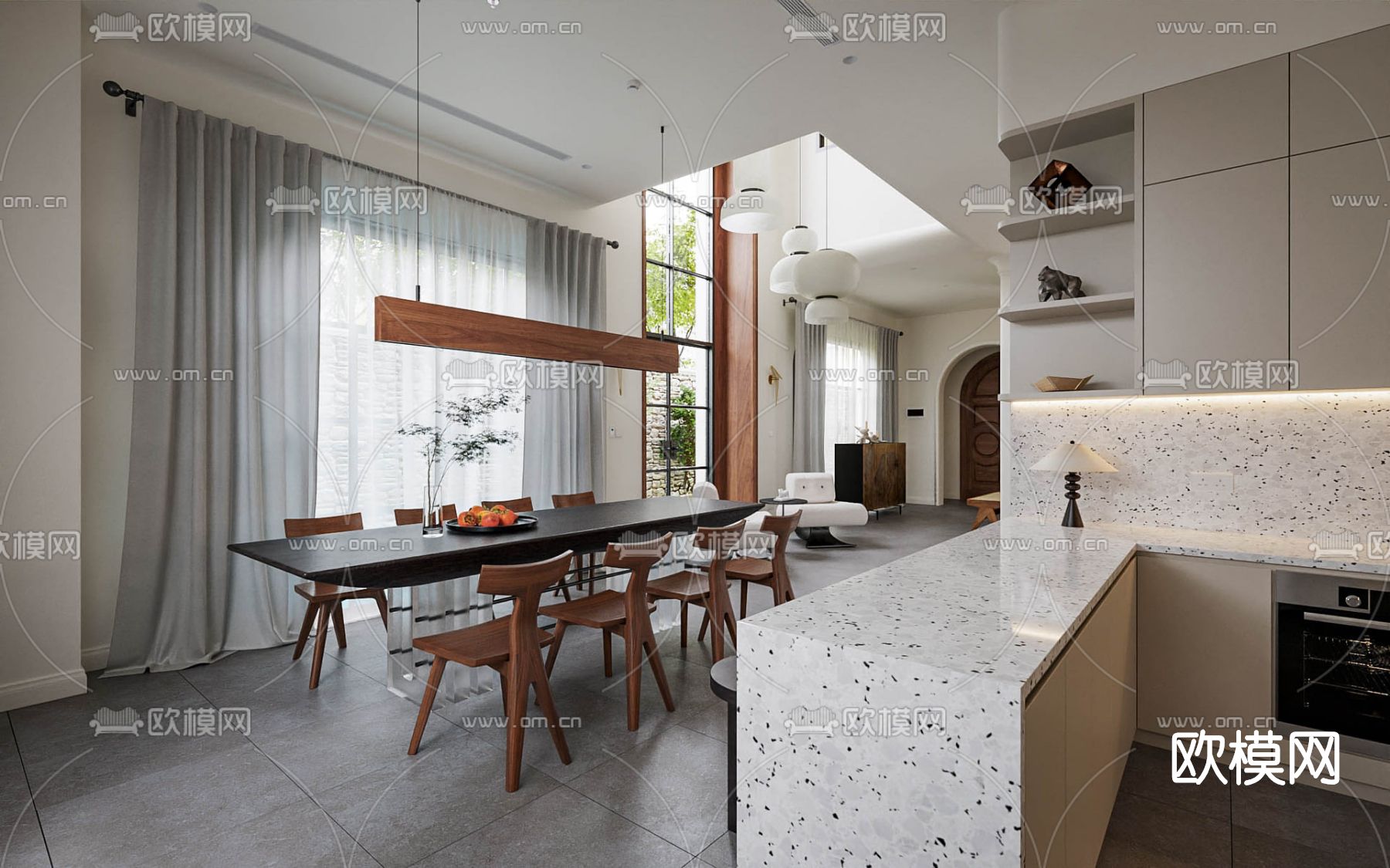 简欧别墅客厅餐厅3d模型
