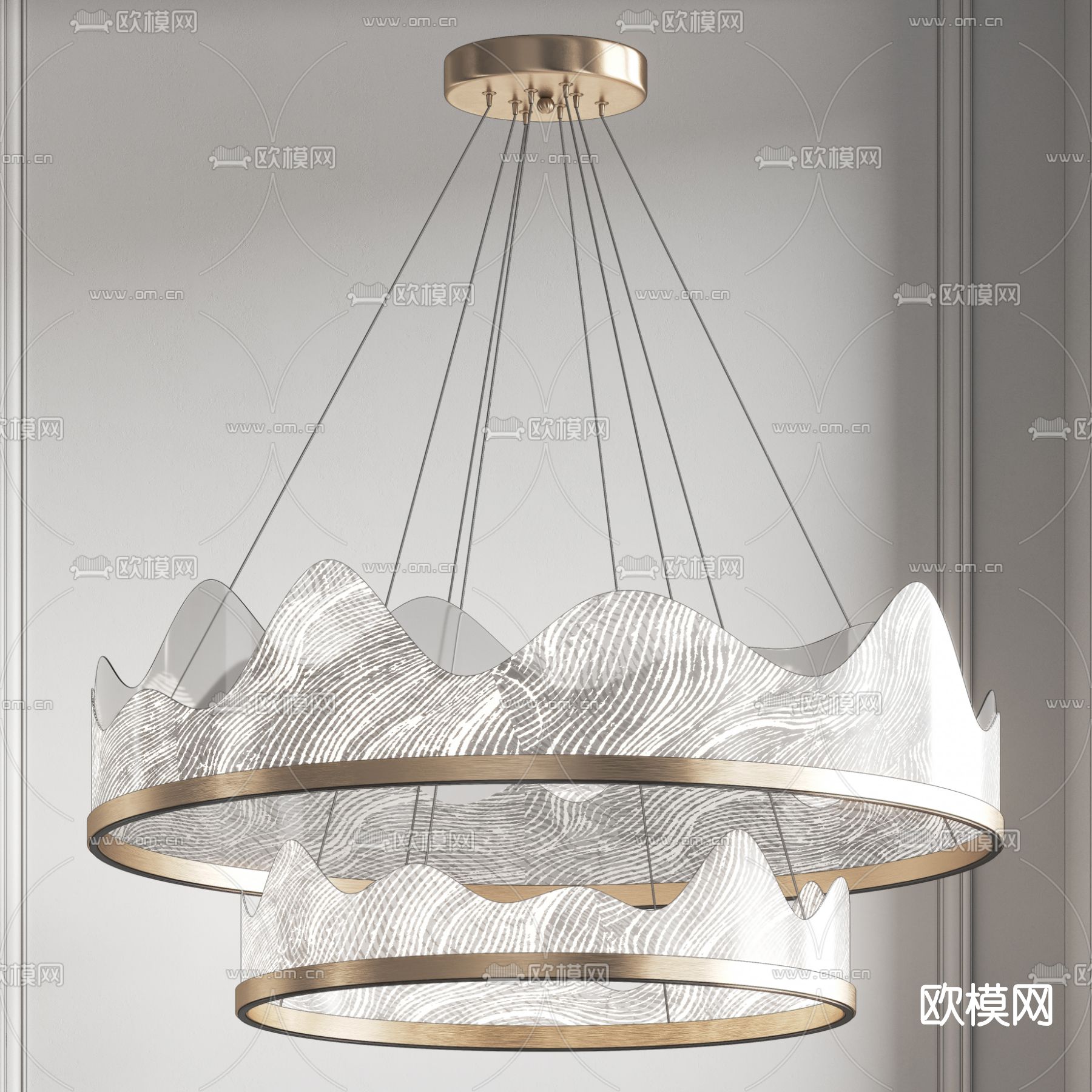 新中式轻奢环形吊灯su模型下载（渲染图1）