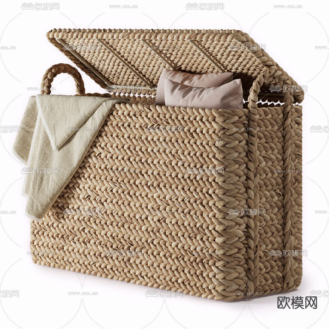 自然风编藤收纳篮3d模型下载（渲染图3）