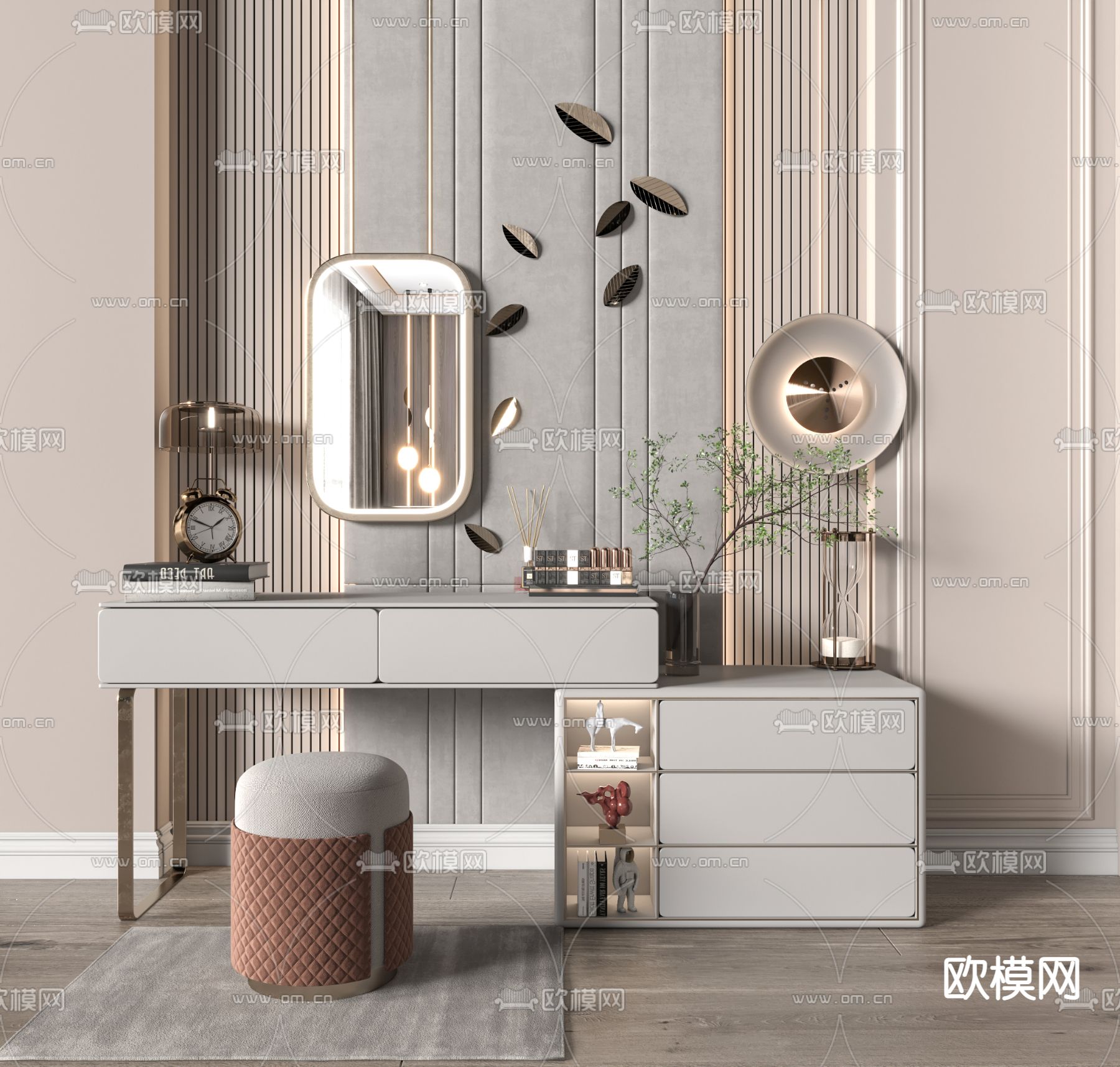 现代轻奢梳妆台su模型下载（渲染图1）