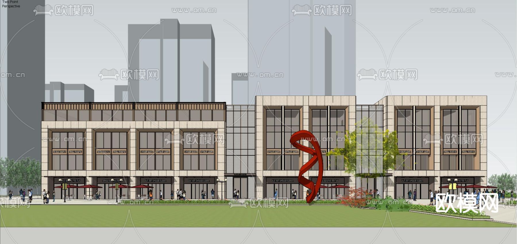 现代社区商业su模型下载（渲染图1）
