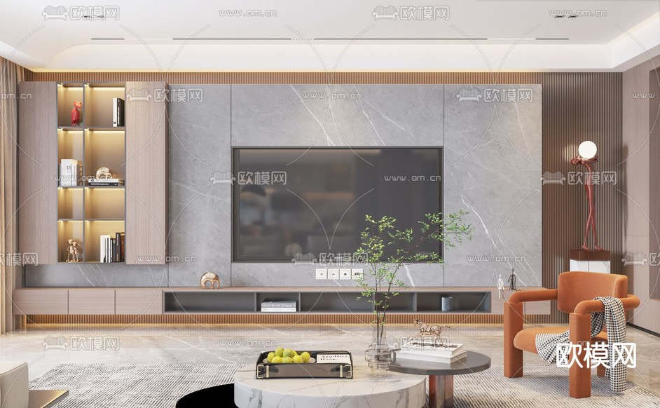现代轻奢客厅3d模型下载(渲染图2)