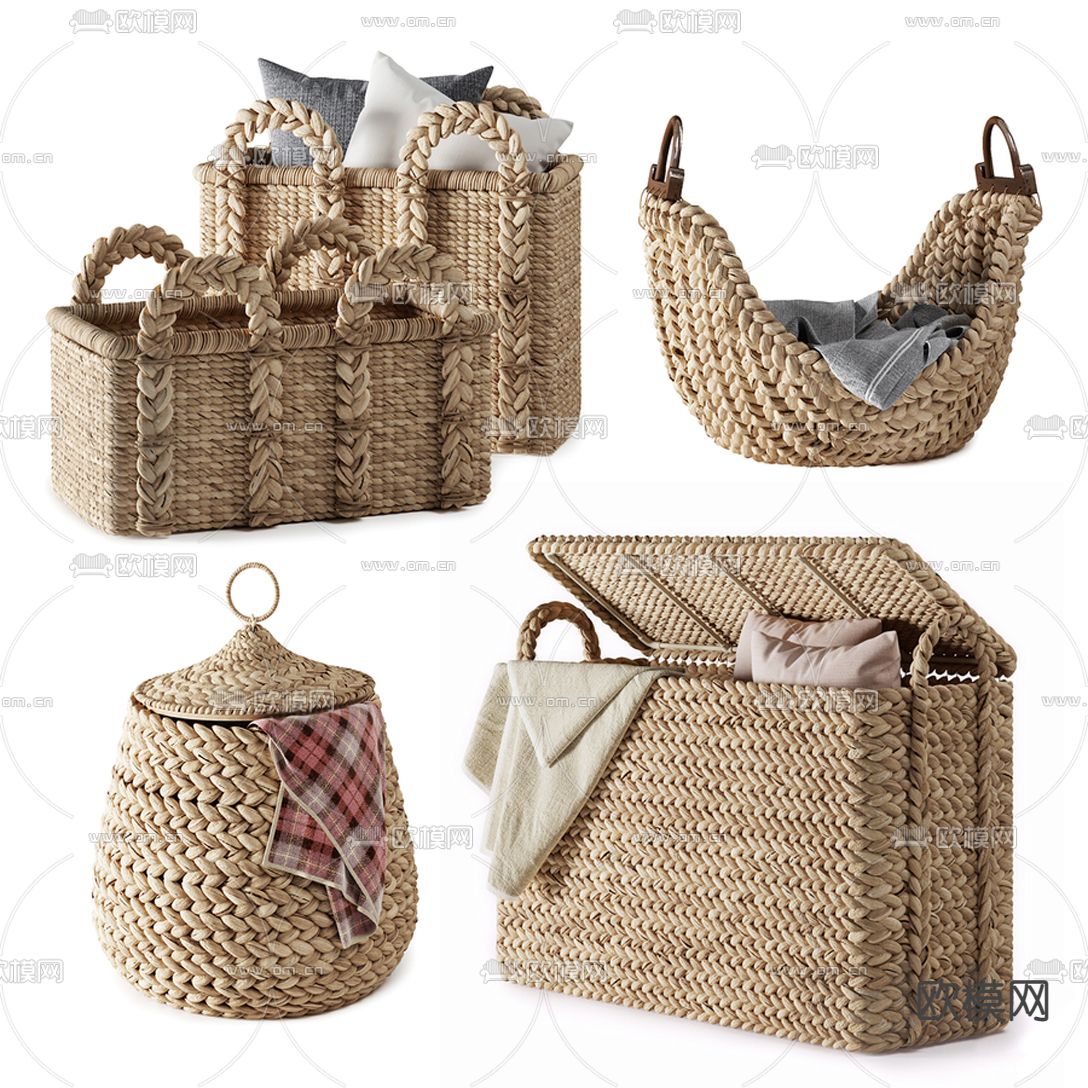 自然风编藤收纳篮3d模型下载（渲染图1）
