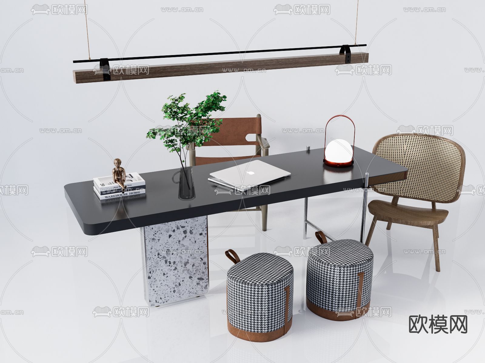 现代轻奢书桌椅su模型下载（渲染图1）