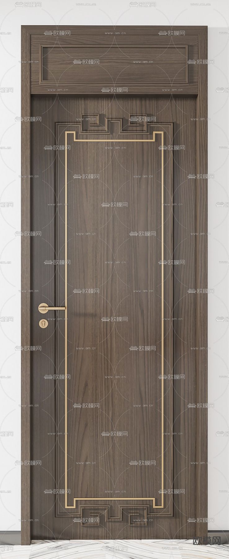 新中式实木单开门3d模型下载（渲染图4）