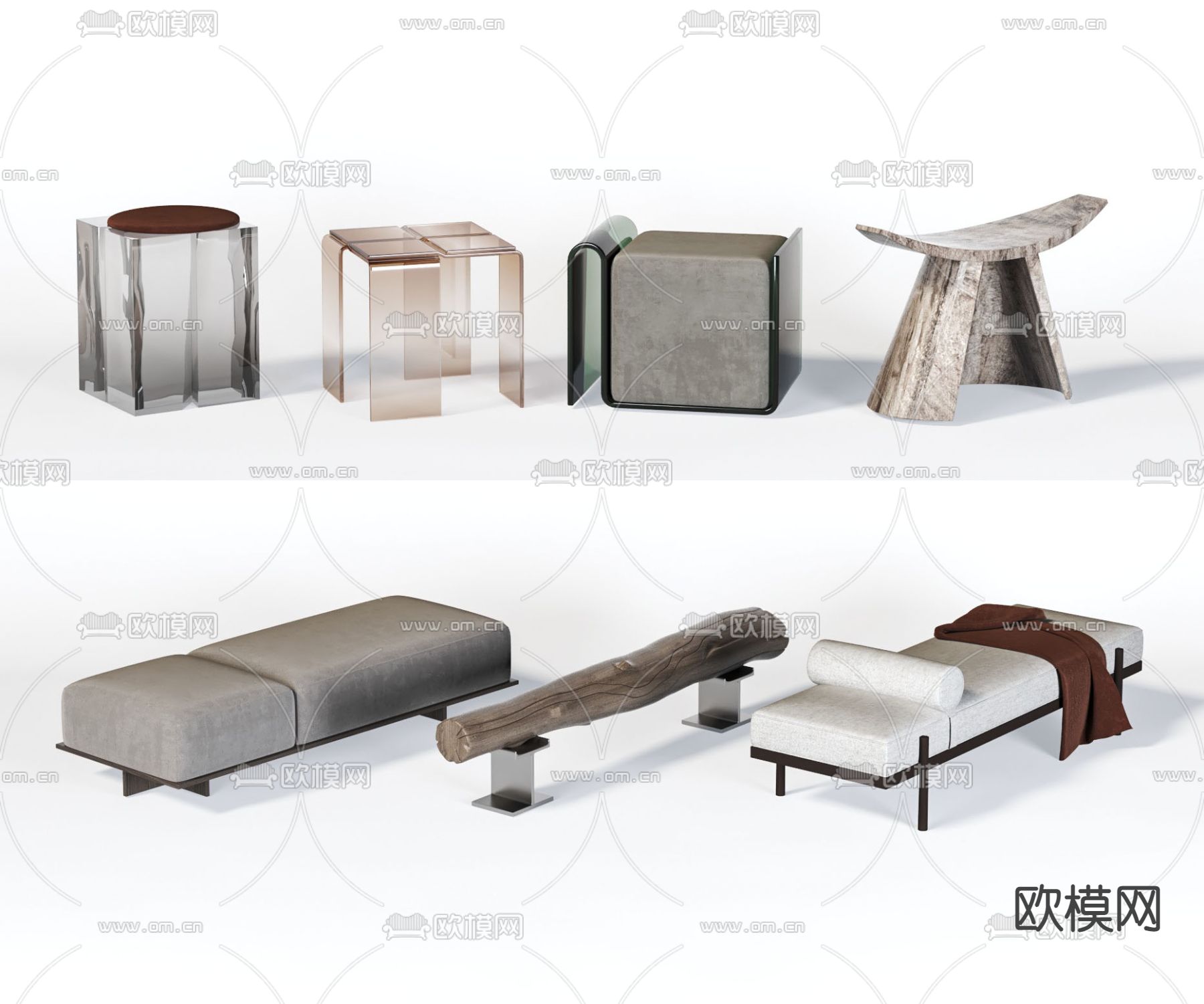 新中式亚克力脚踏凳子3d模型下载