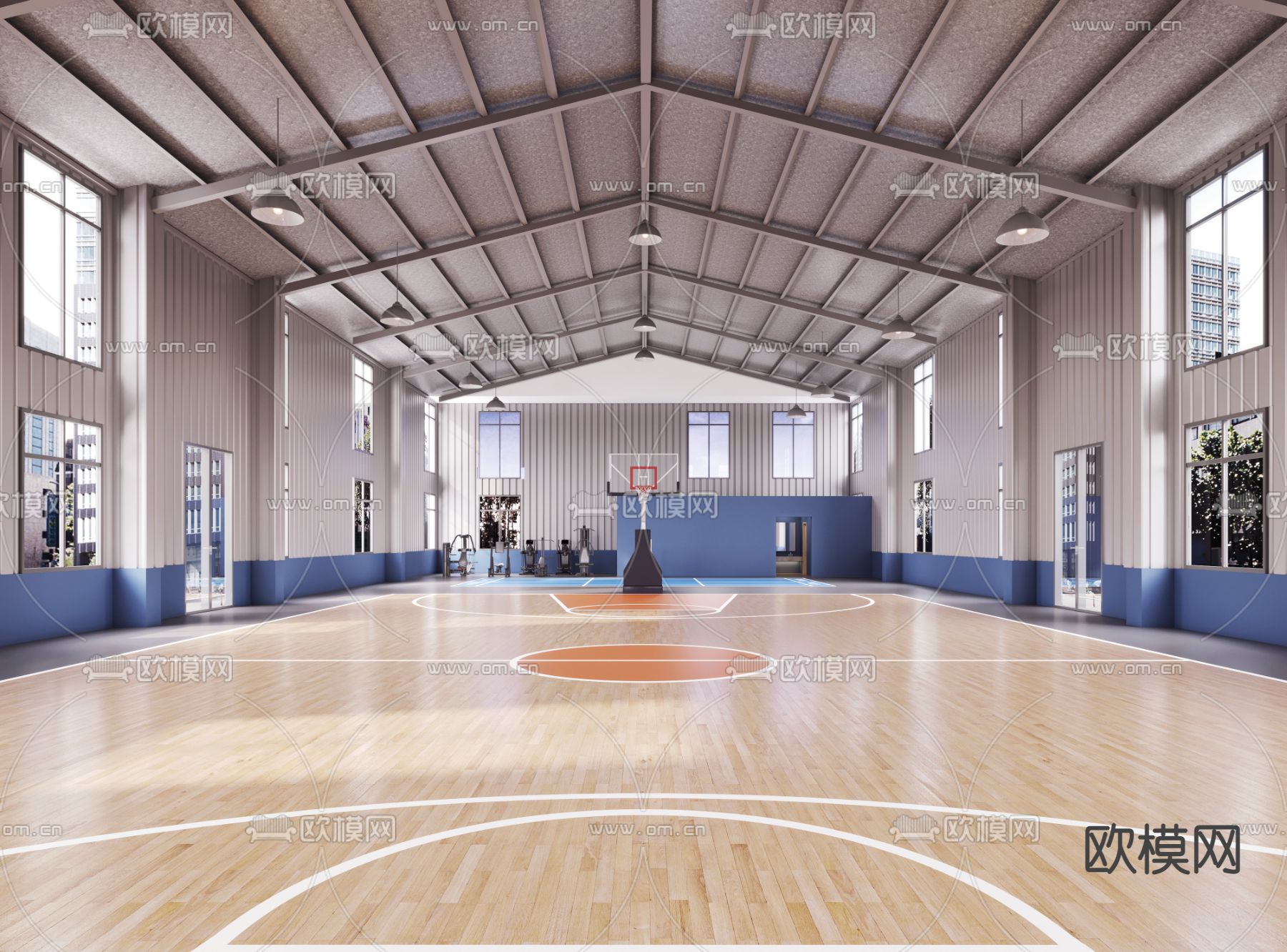 现代室内篮球场3d模型下载