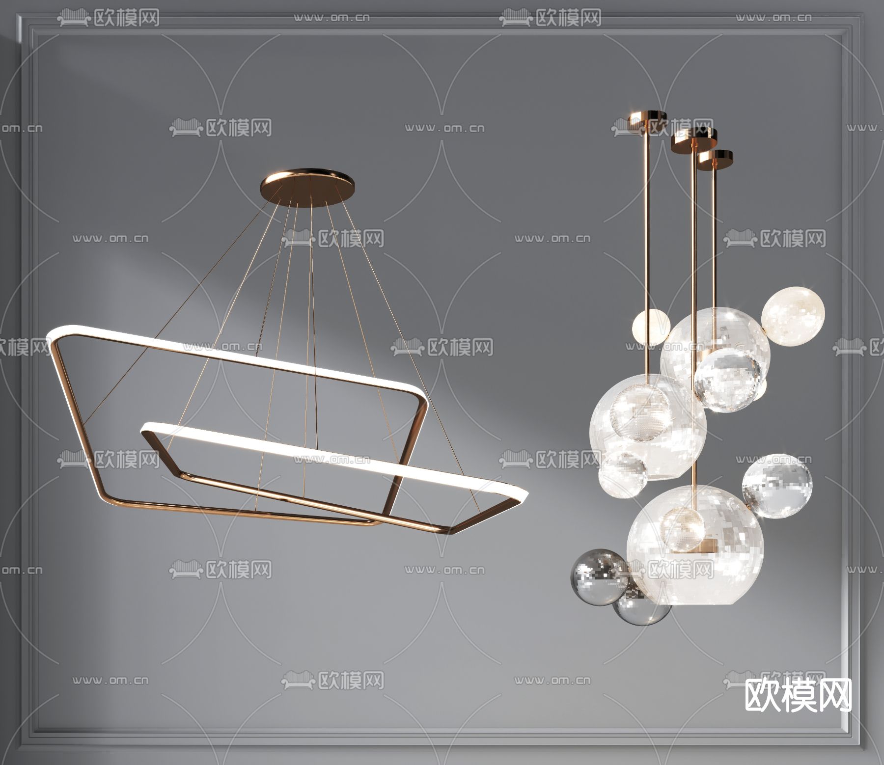 现代轻奢金属吊灯3d模型下载