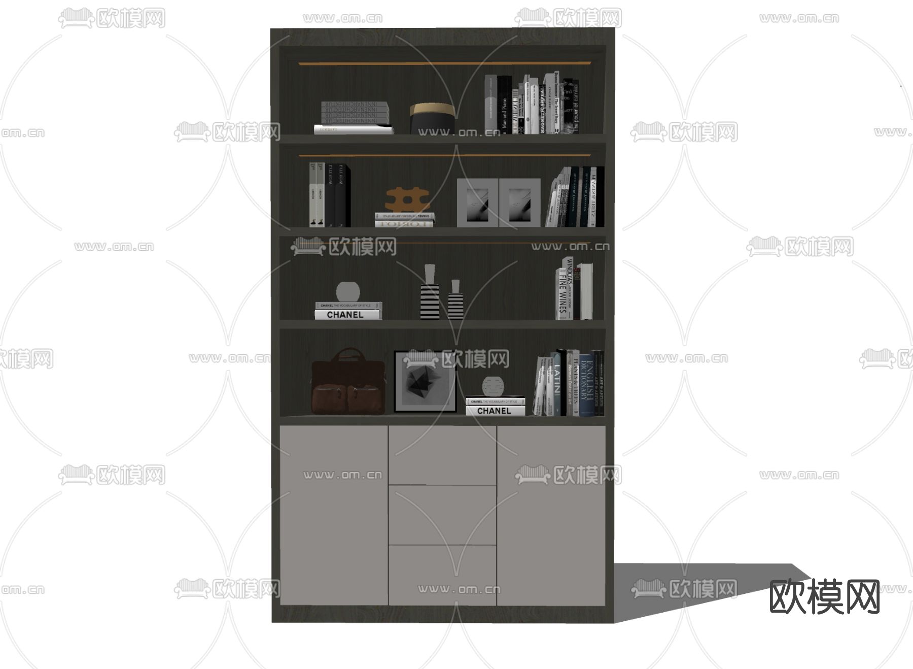 现代书柜书架su模型下载（渲染图2）