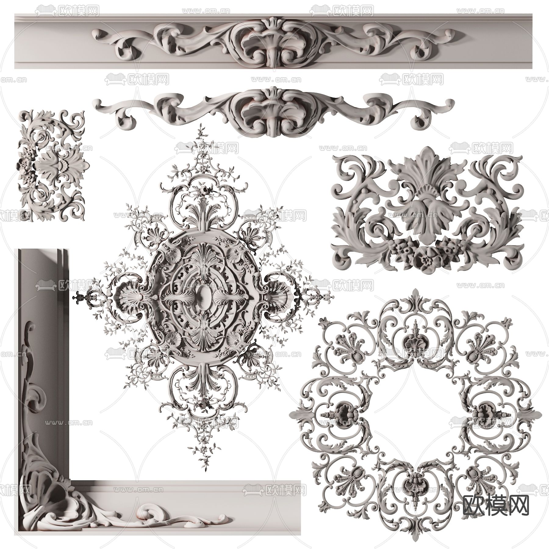 欧式石膏雕花角花构件3d模型下载