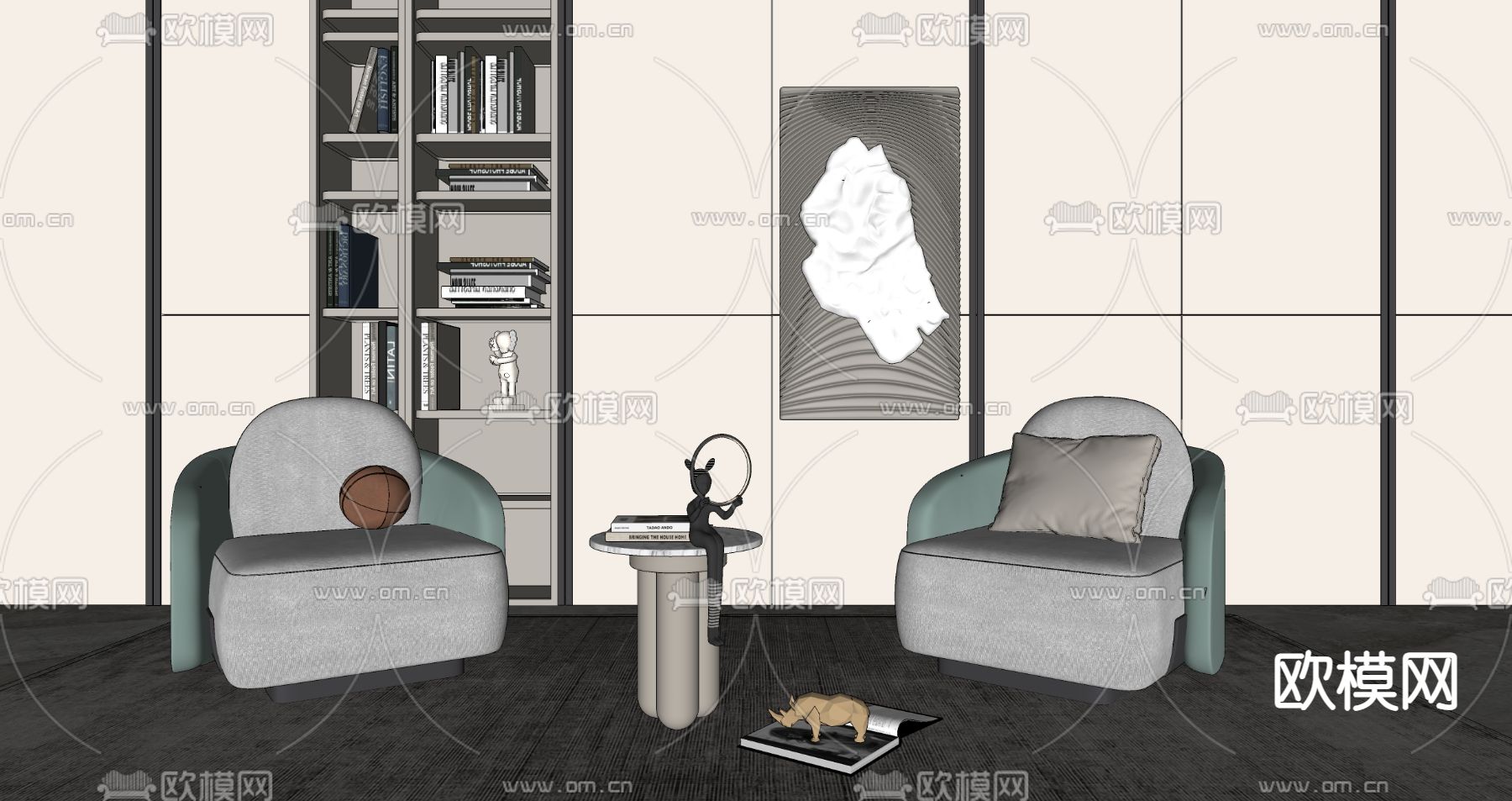 现代绒布休闲沙发su模型下载（渲染图2）