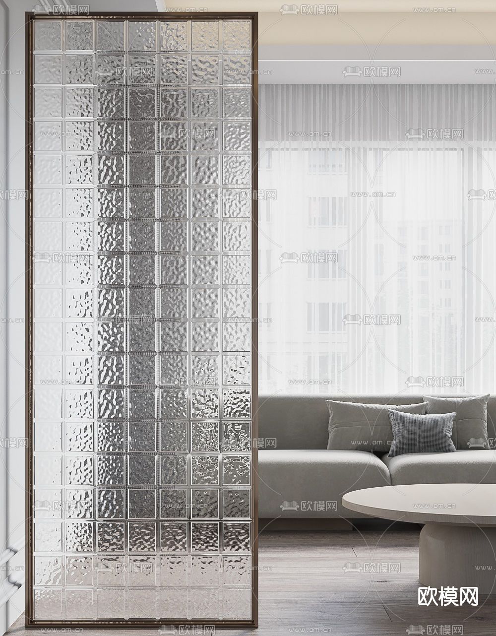 现代玻璃屏风隔断3d模型下载（渲染图3）