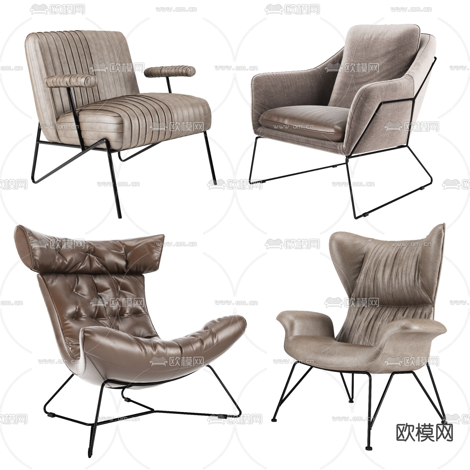 现代皮革休闲沙发3d模型下载