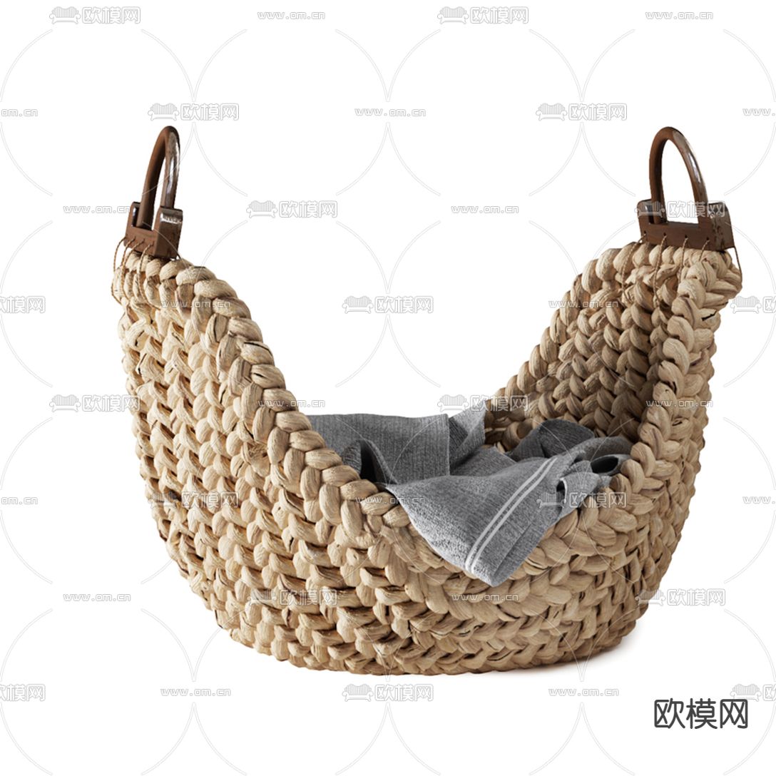 自然风编藤收纳篮3d模型下载（渲染图2）
