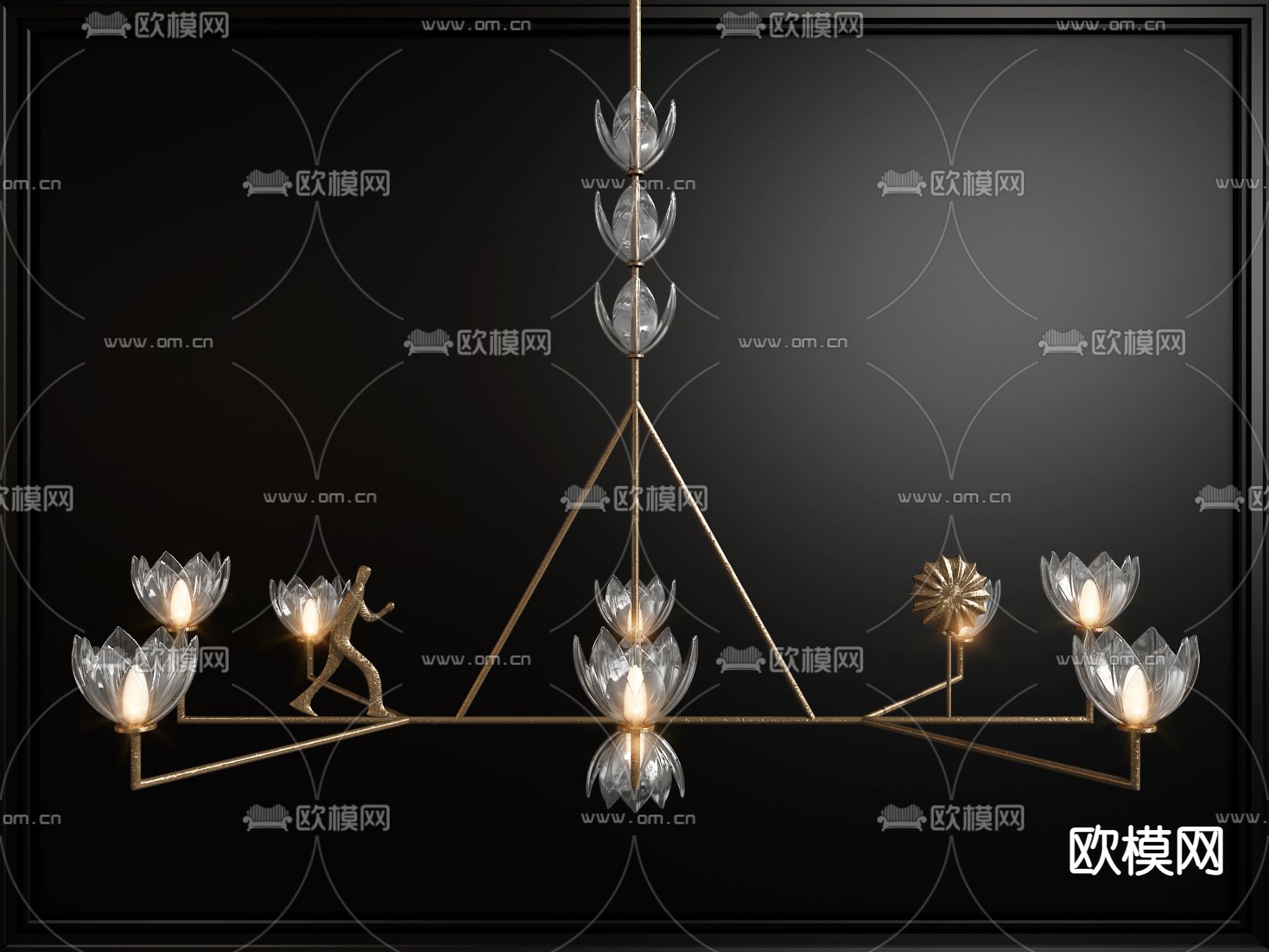 现代玻璃花卉装饰吊灯3d模型下载（渲染图1）