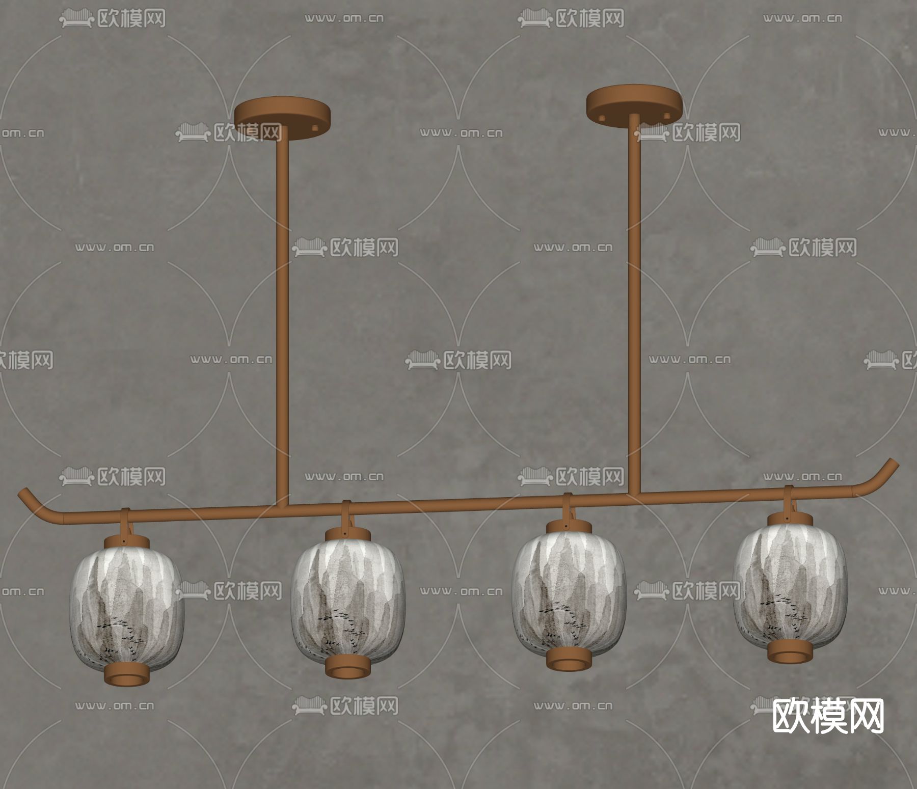 新中式轻奢多头吊灯su模型下载（渲染图3）