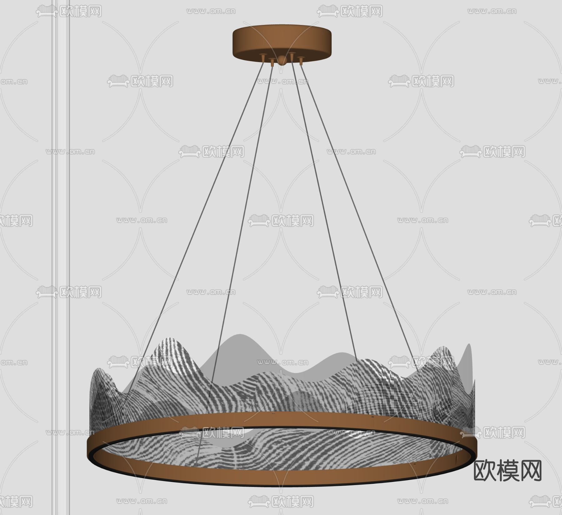 新中式轻奢环形吊灯su模型下载（渲染图4）