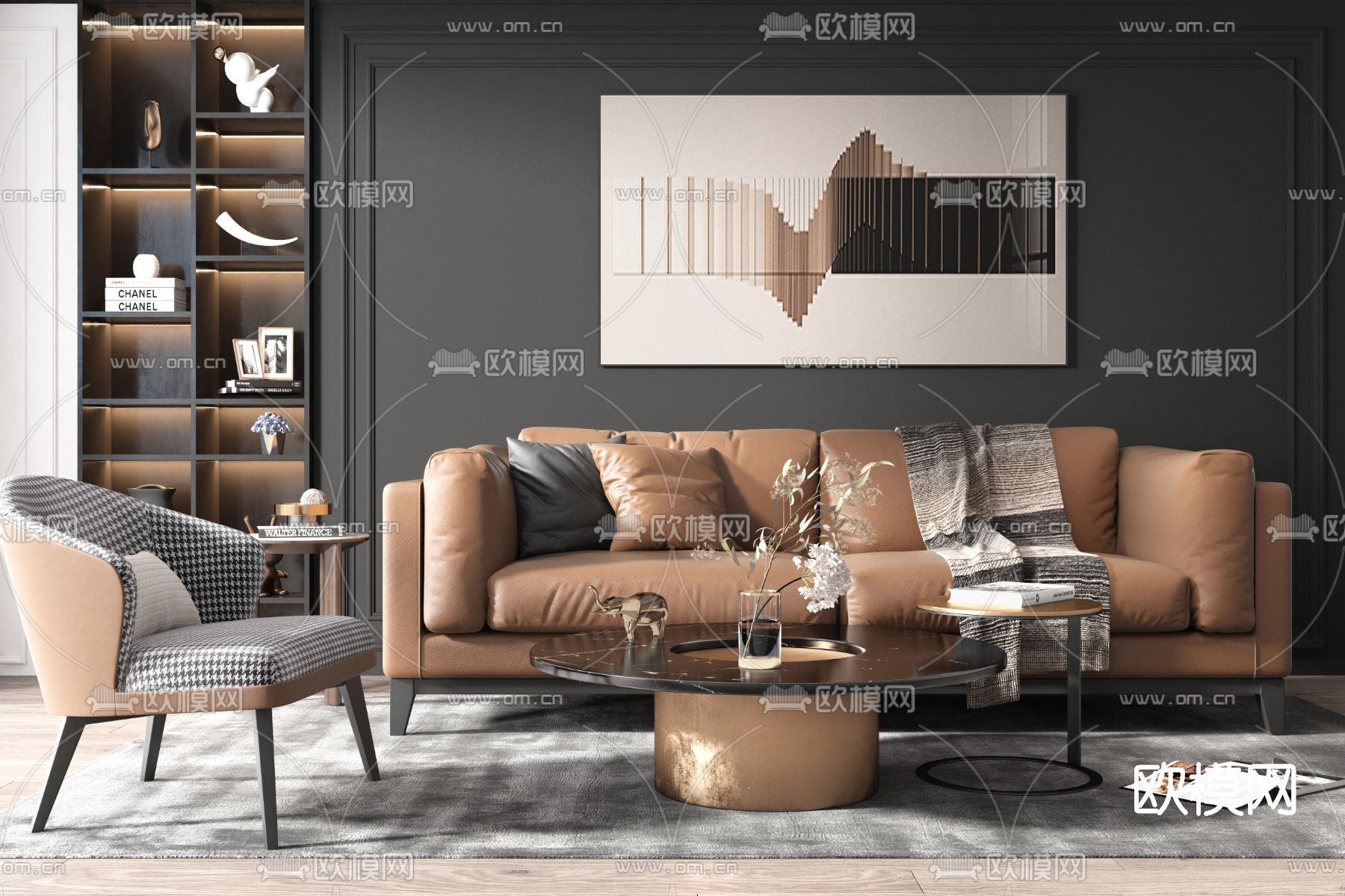 现代皮革沙发组合3d模型