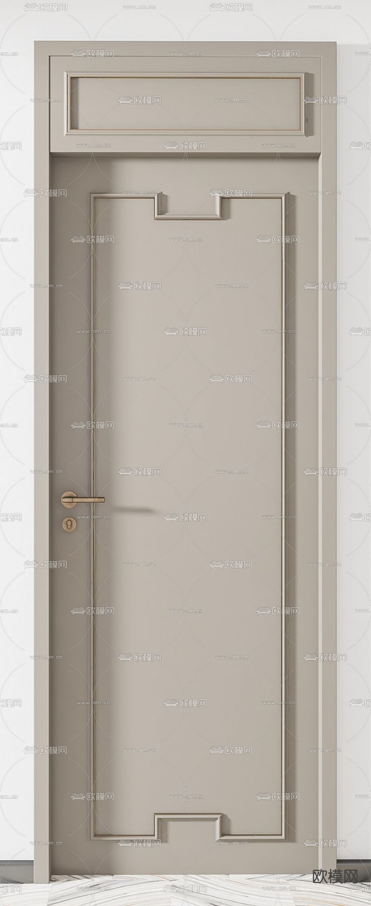 新中式实木单开门3d模型下载（渲染图2）