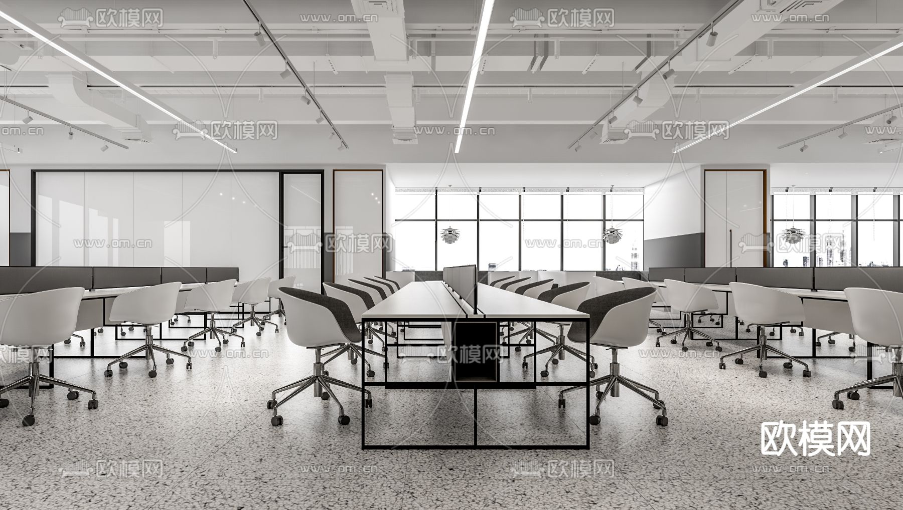 现代开放办公室su模型下载（渲染图1）