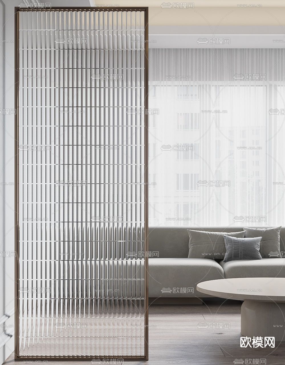 现代玻璃屏风隔断3d模型下载（渲染图2）