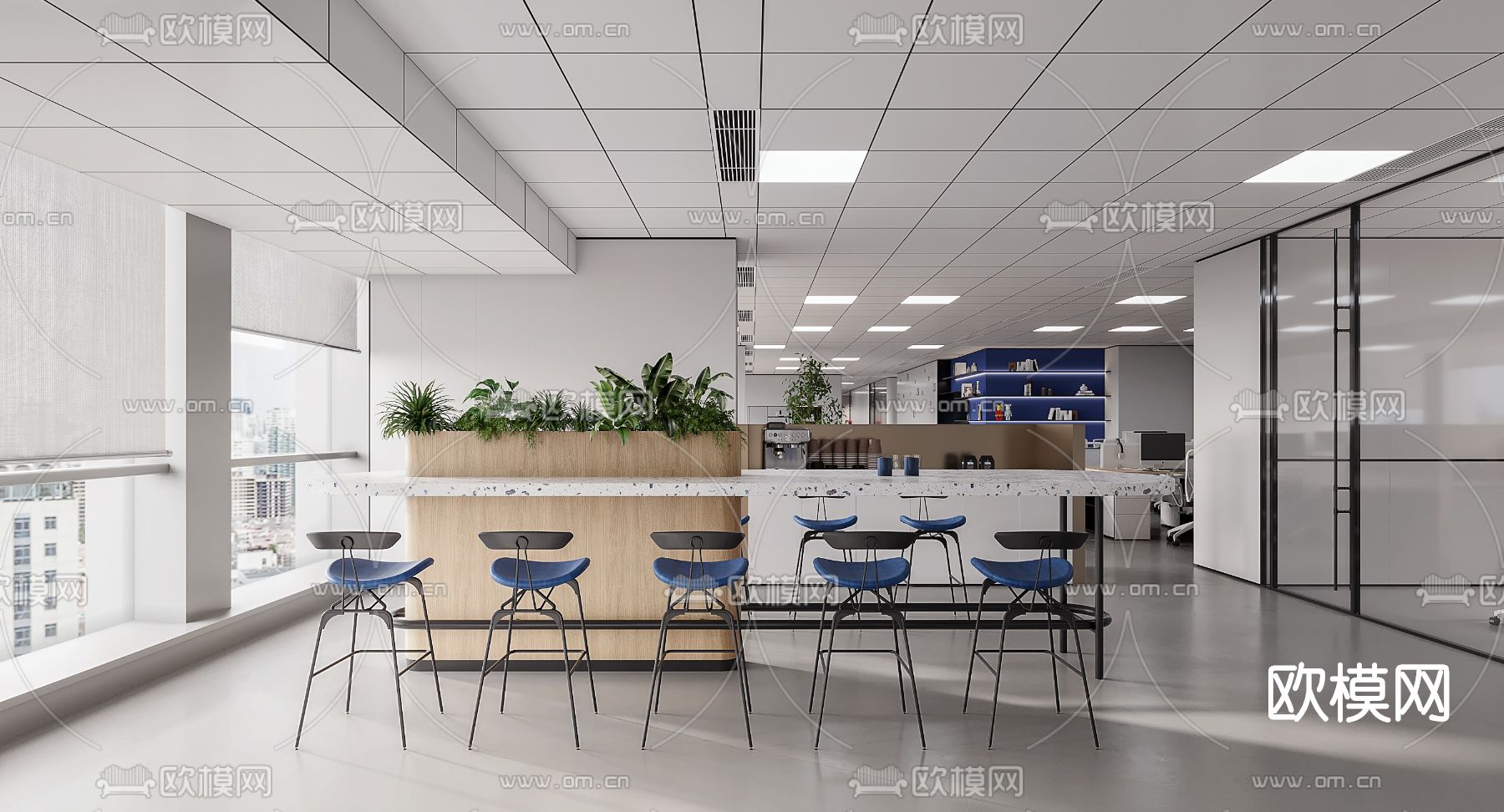 现代办公室茶水间3d模型下载