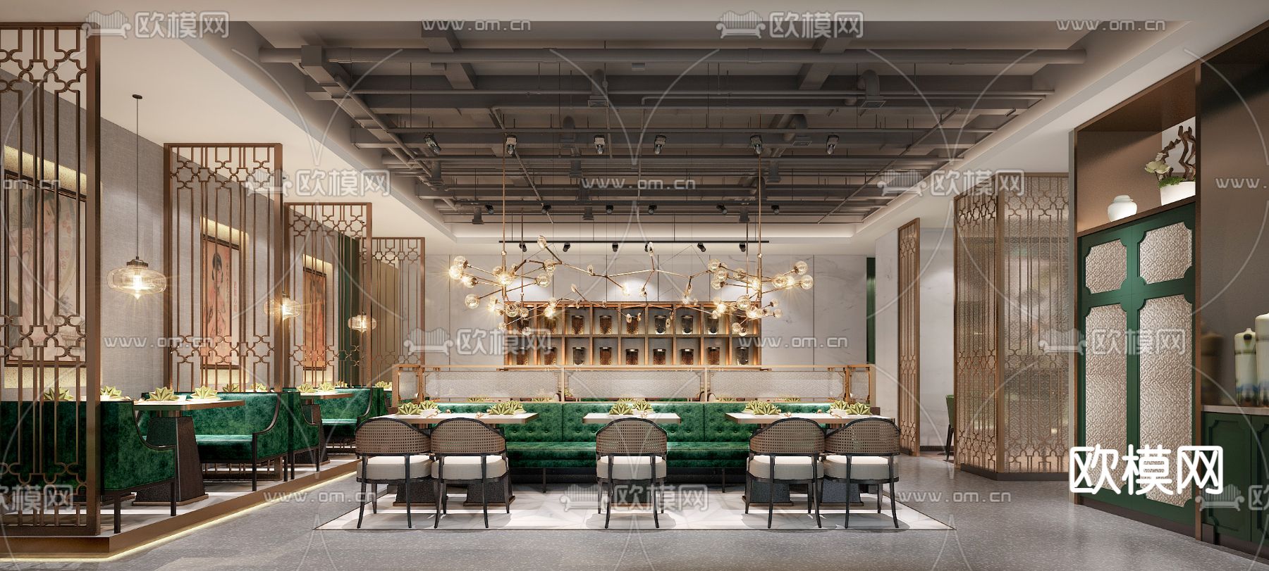 现代潮汕特色餐厅3d模型下载（渲染图1）