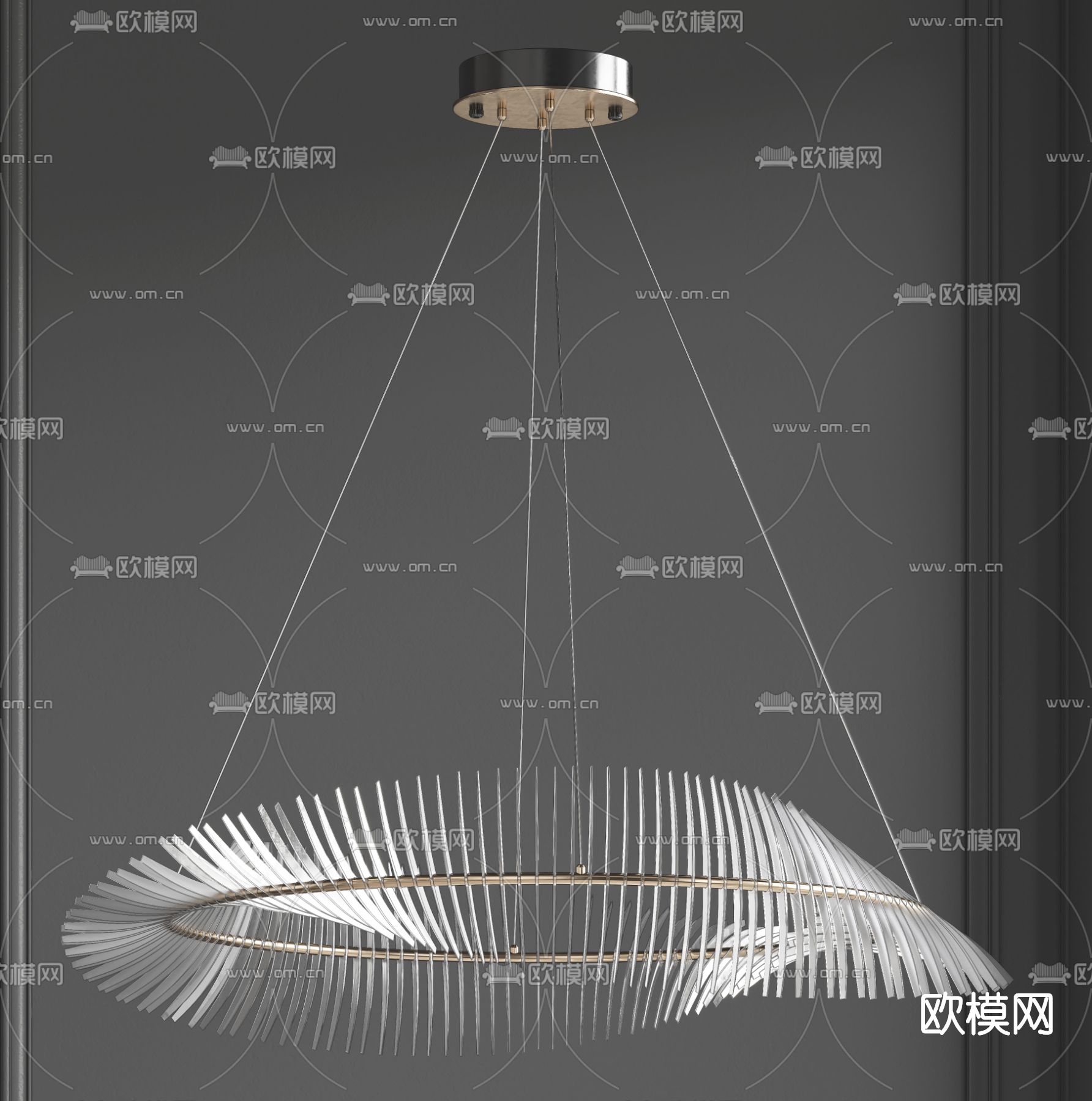 现代轻奢环形吊灯su模型下载（渲染图1）